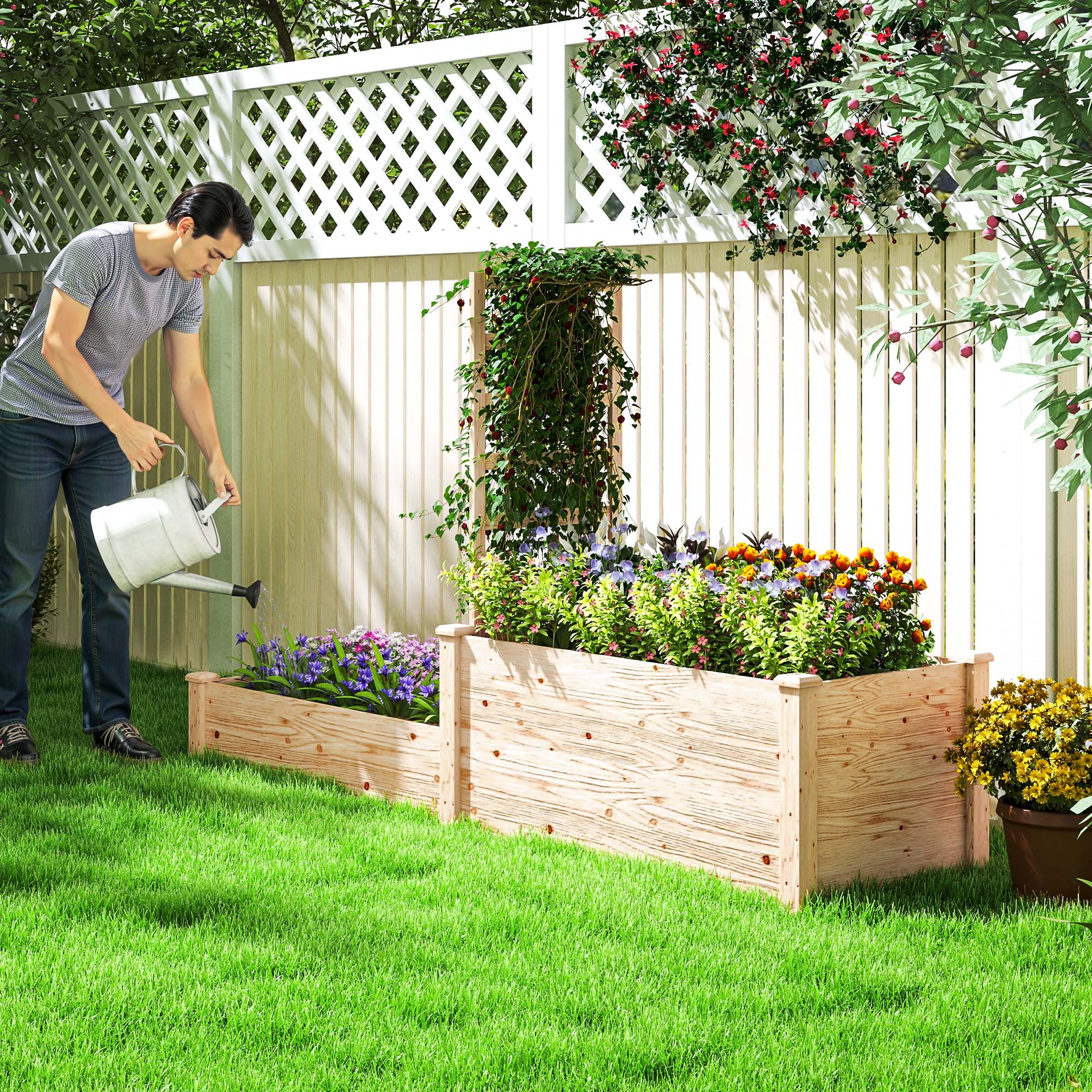 Floreira Exterior Grande de Madeira Natural 222x63x132 cm