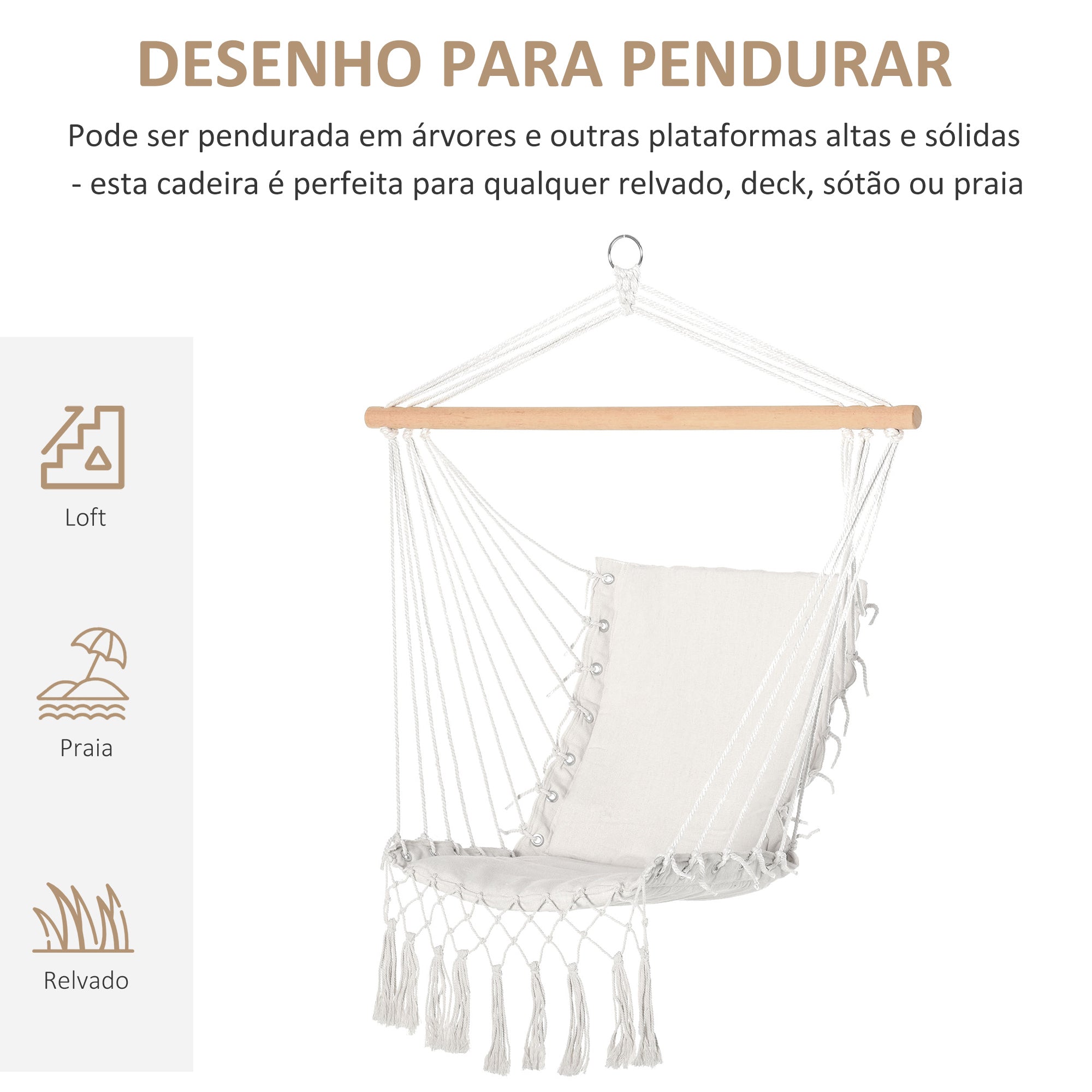 Cadeira Suspensa de Algodão - Bege 90x50 cm