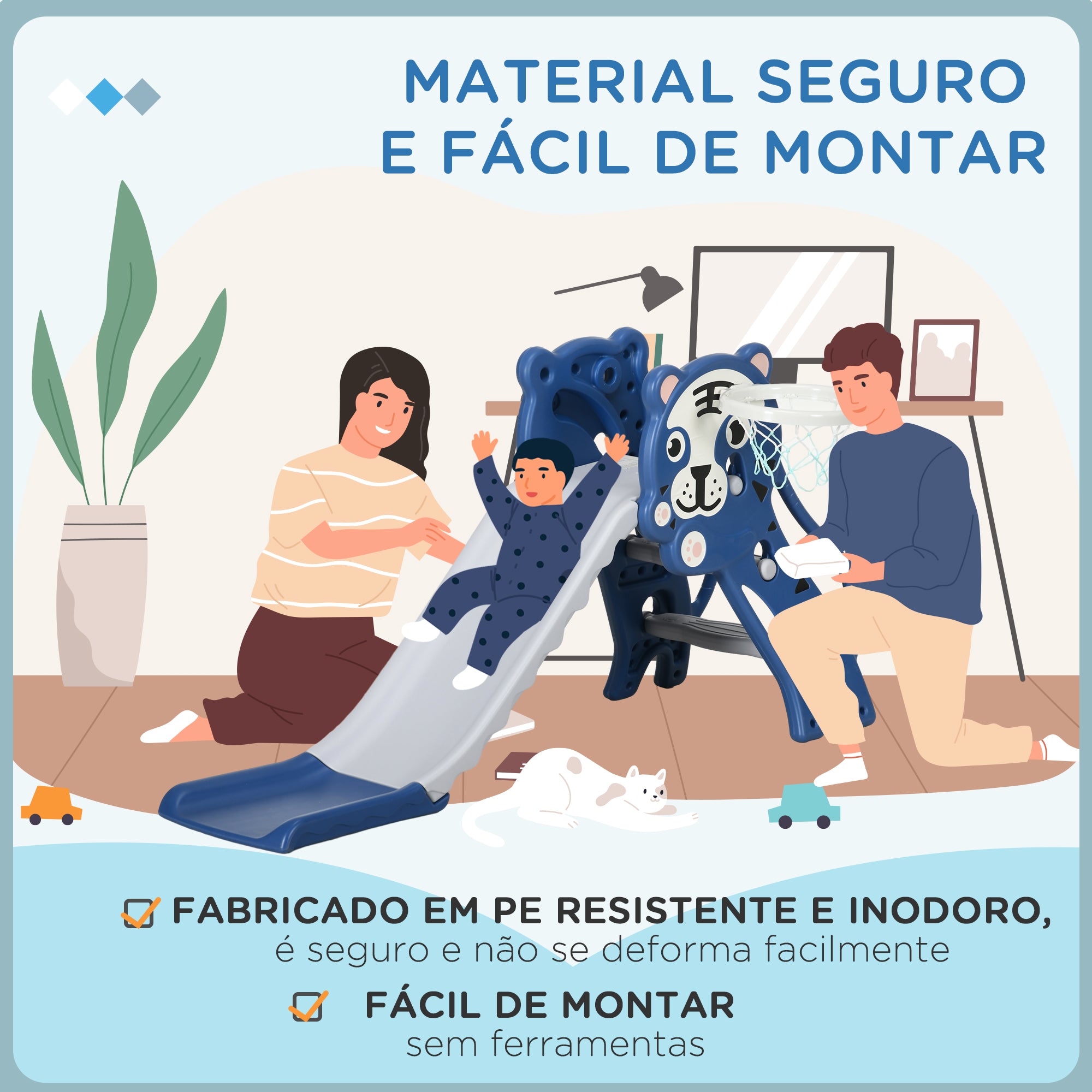 Escorrega para Crianças 2 em 1 Azul 133x60x70 cm