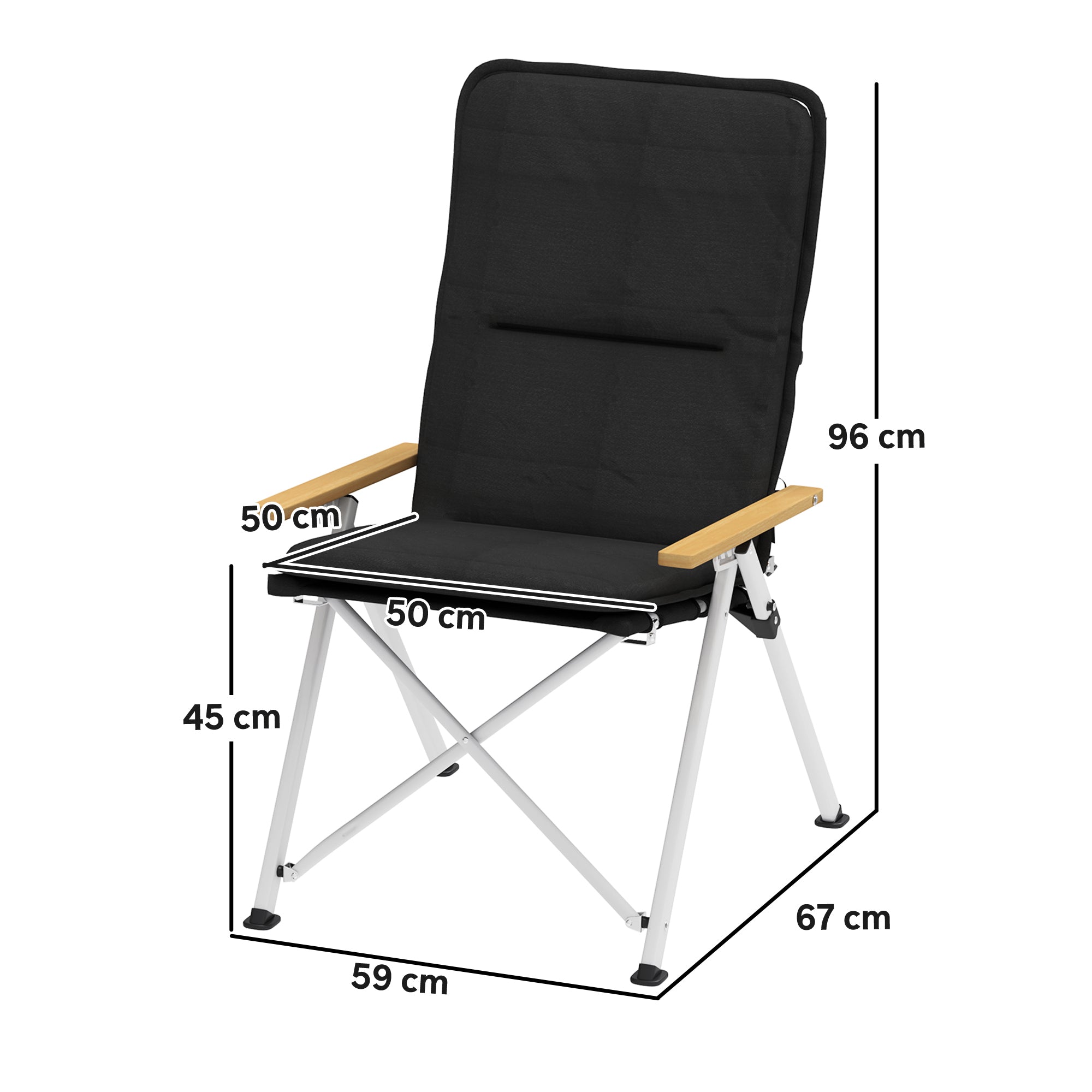 Cadeiras de Campismo Dobráveis de Alumínio com Encosto Alto Ajustável 59x67x96 cm em Preto