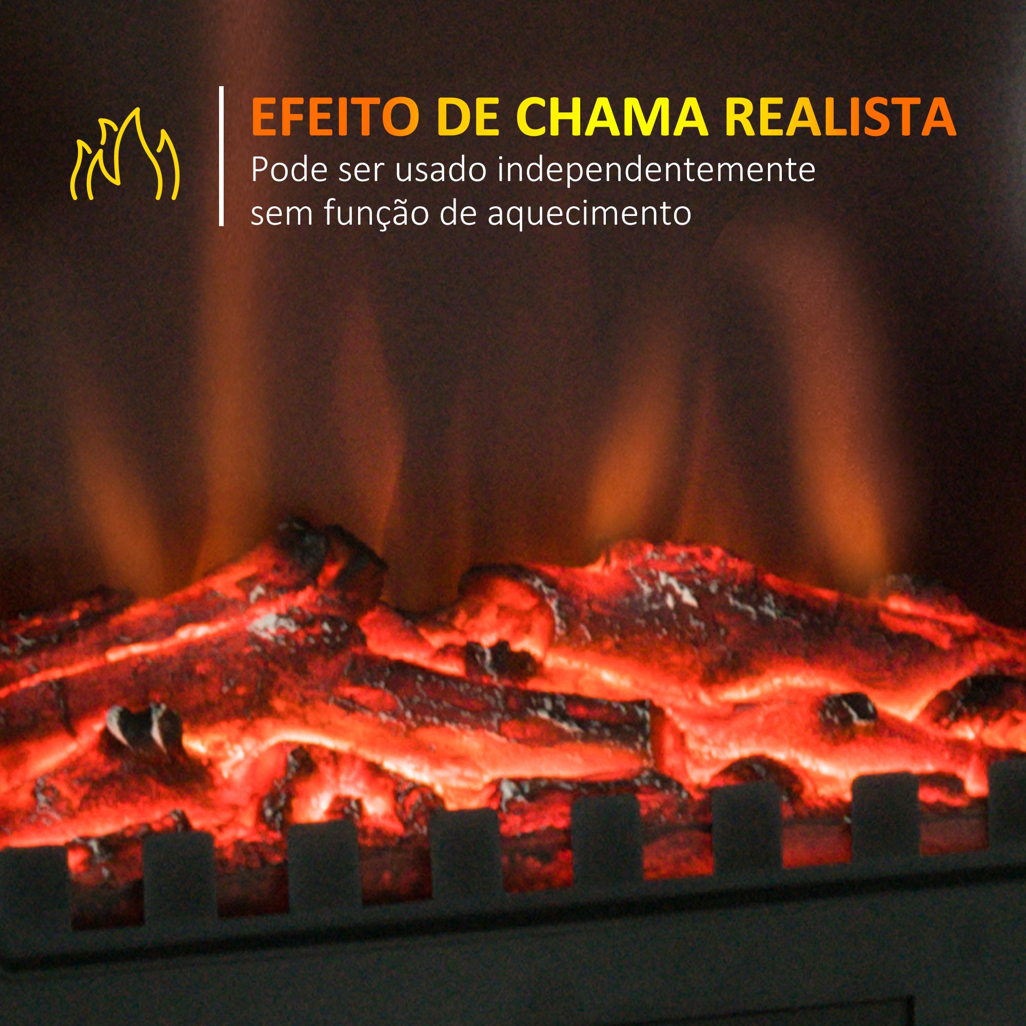 Lareira Elétrica Portátil 1000/2000W Efeito de Chama Realista Preto 39x23x56,5cm
