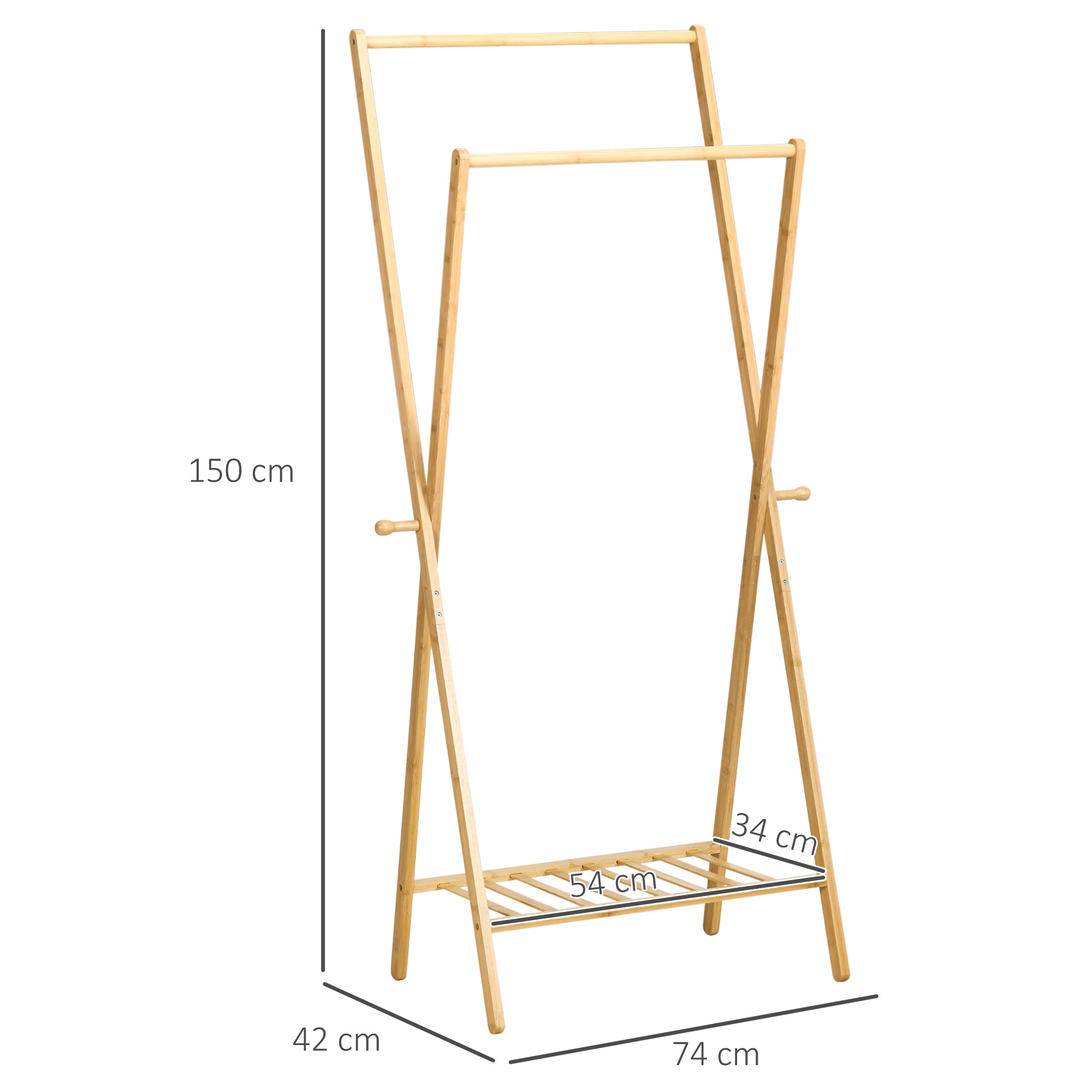 Suporte para Cabides de Bambu com Prateleira para Sapatos 74x42x150 cm Cor de Madeira Natural