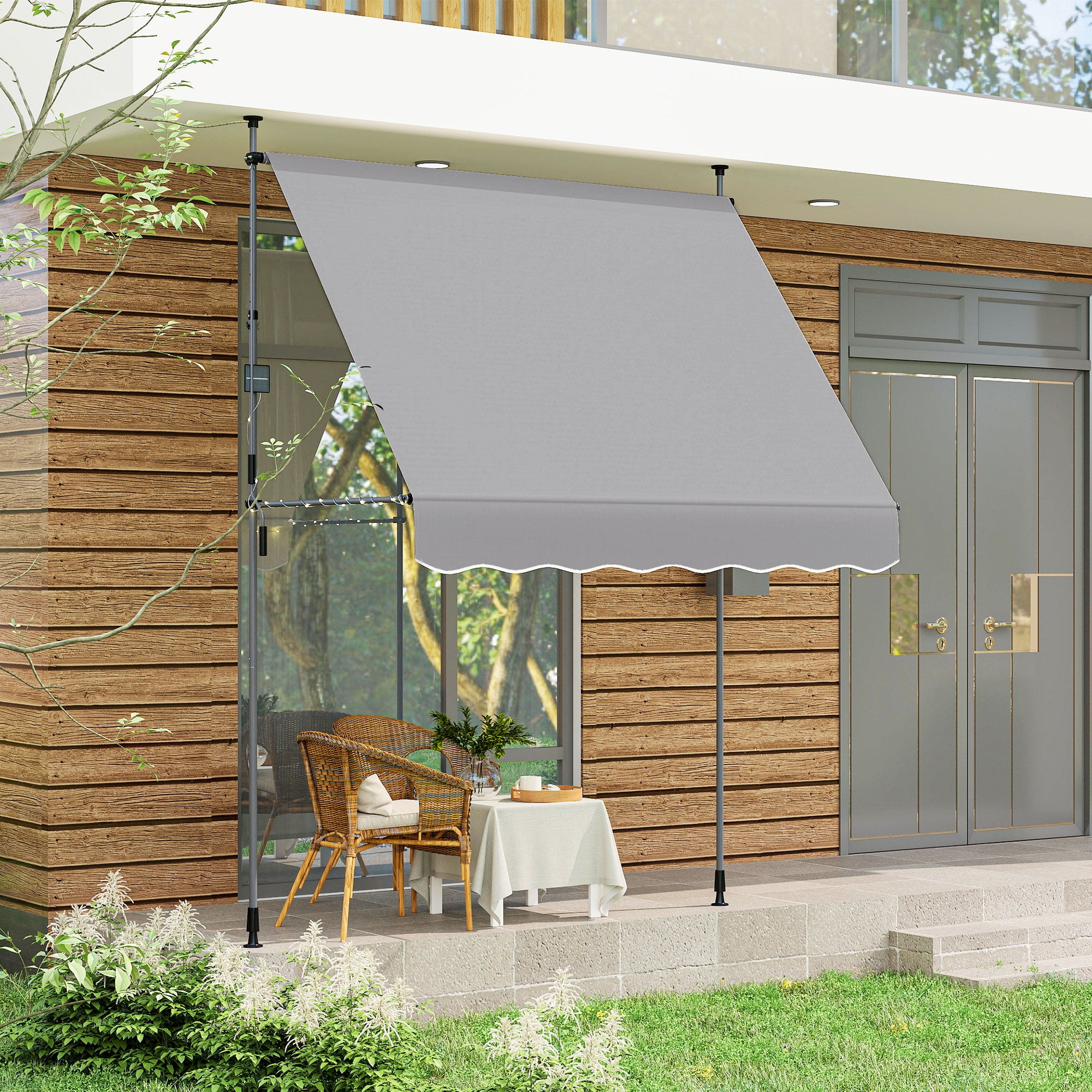 Toldo Manual Retrátil 200x120 cm Cinzento - Altura Ajustável 210-310 cm