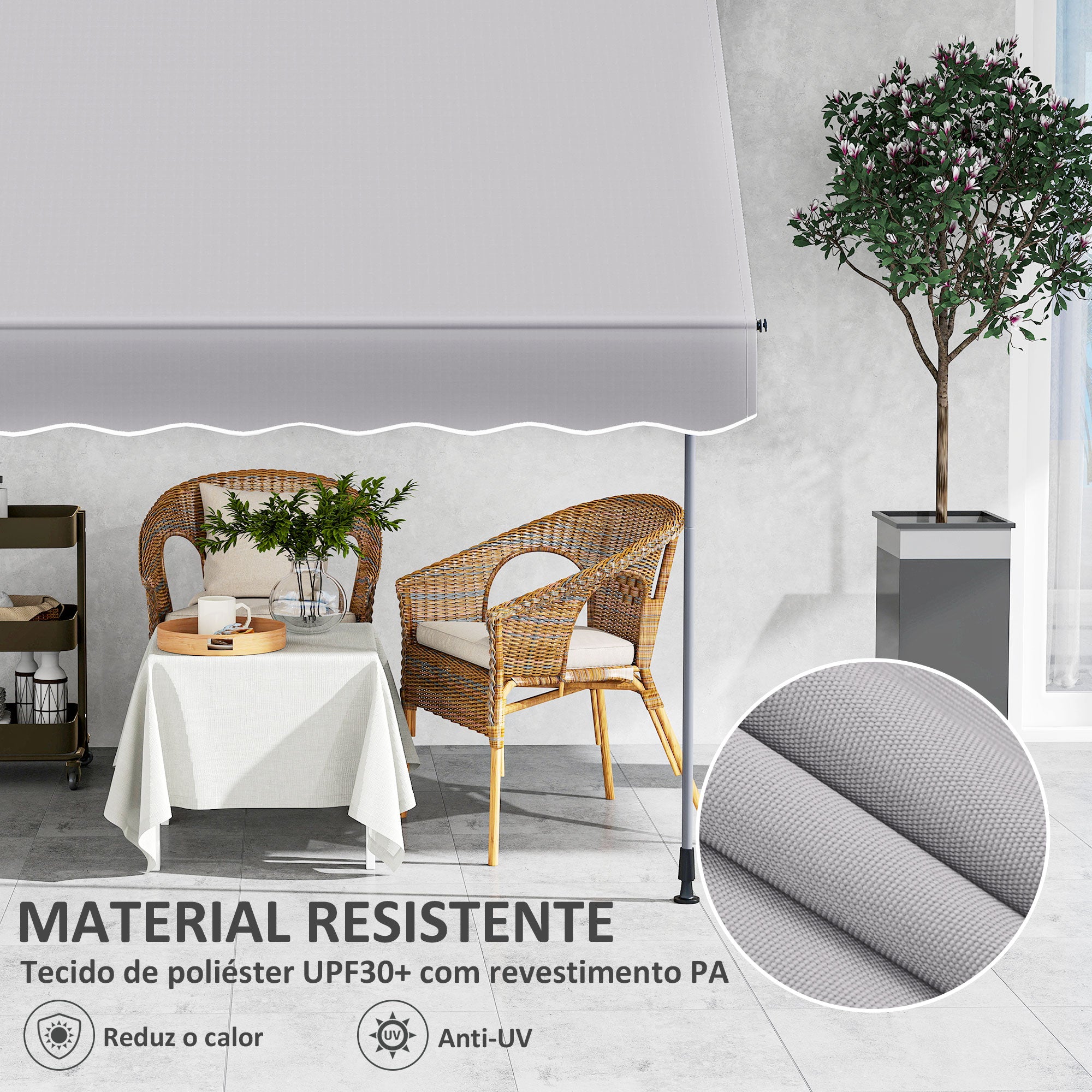 Toldo Manual Retrátil 200x120 cm Cinzento - Altura Ajustável 210-310 cm