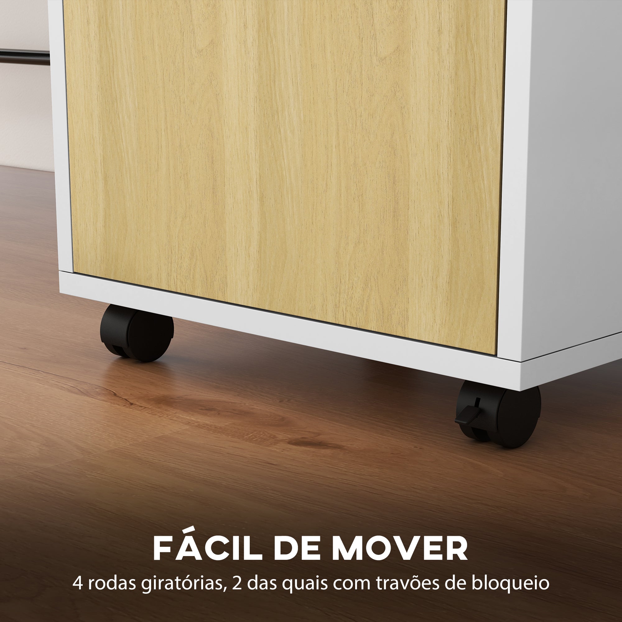 Bloco de Gavetas de Escritório com Armário e Gaveta Móvel - 40x35x60 cm - Madeira e Branco