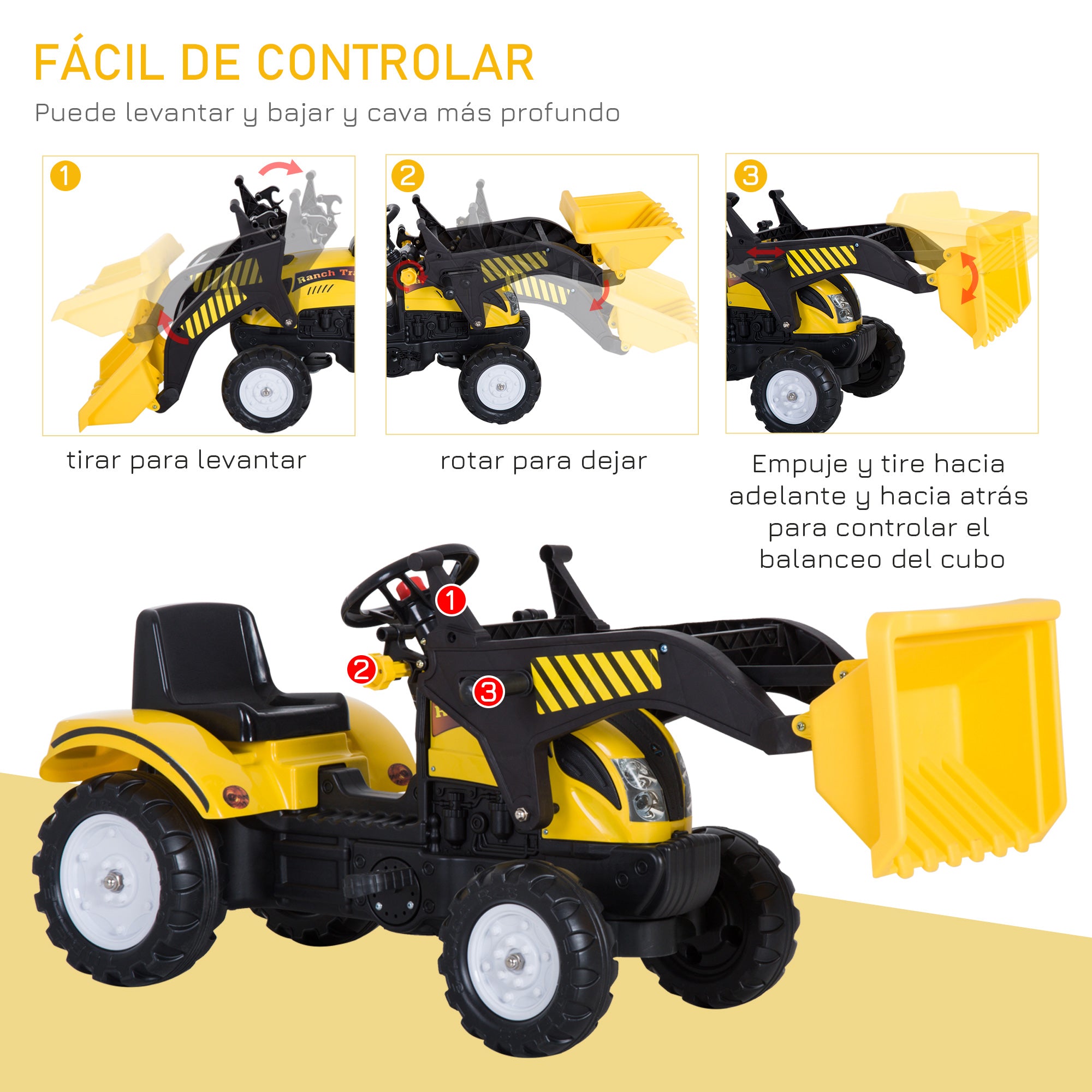 Trator Escavadora Infantil Amarelo e Preto 114x41x52 cm