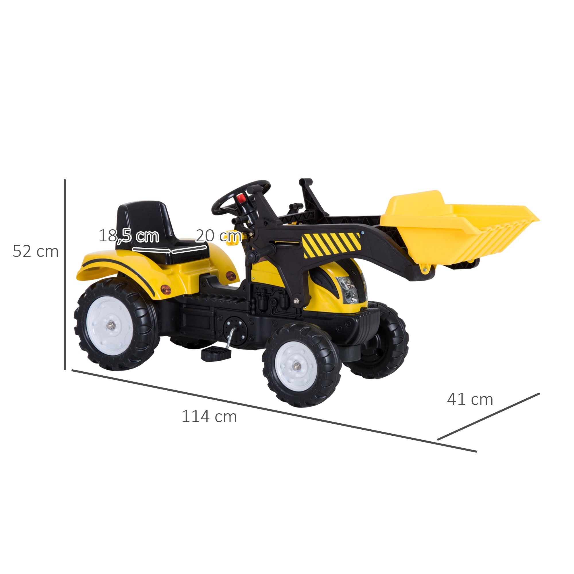 Trator Escavadora Infantil Amarelo e Preto 114x41x52 cm