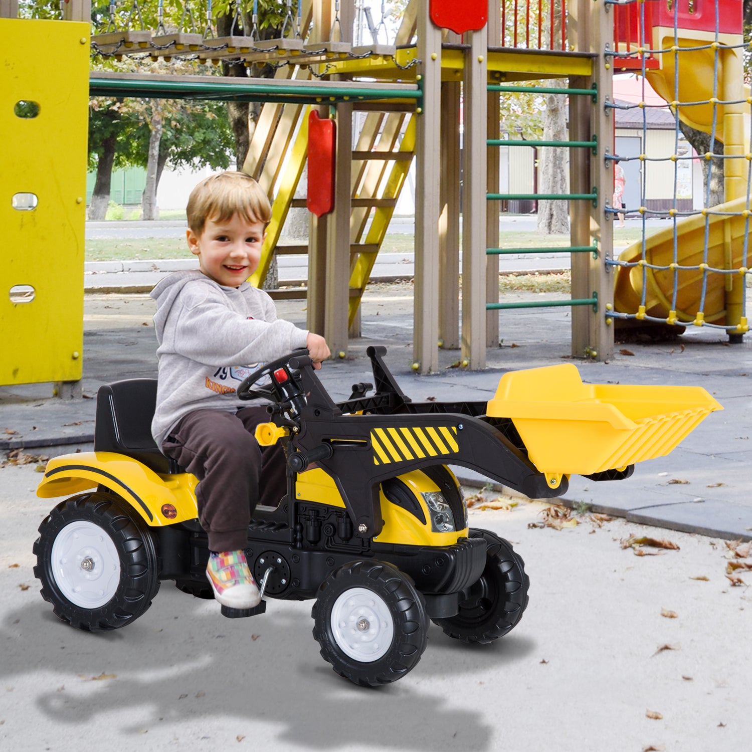 Trator Escavadora Infantil Amarelo e Preto 114x41x52 cm