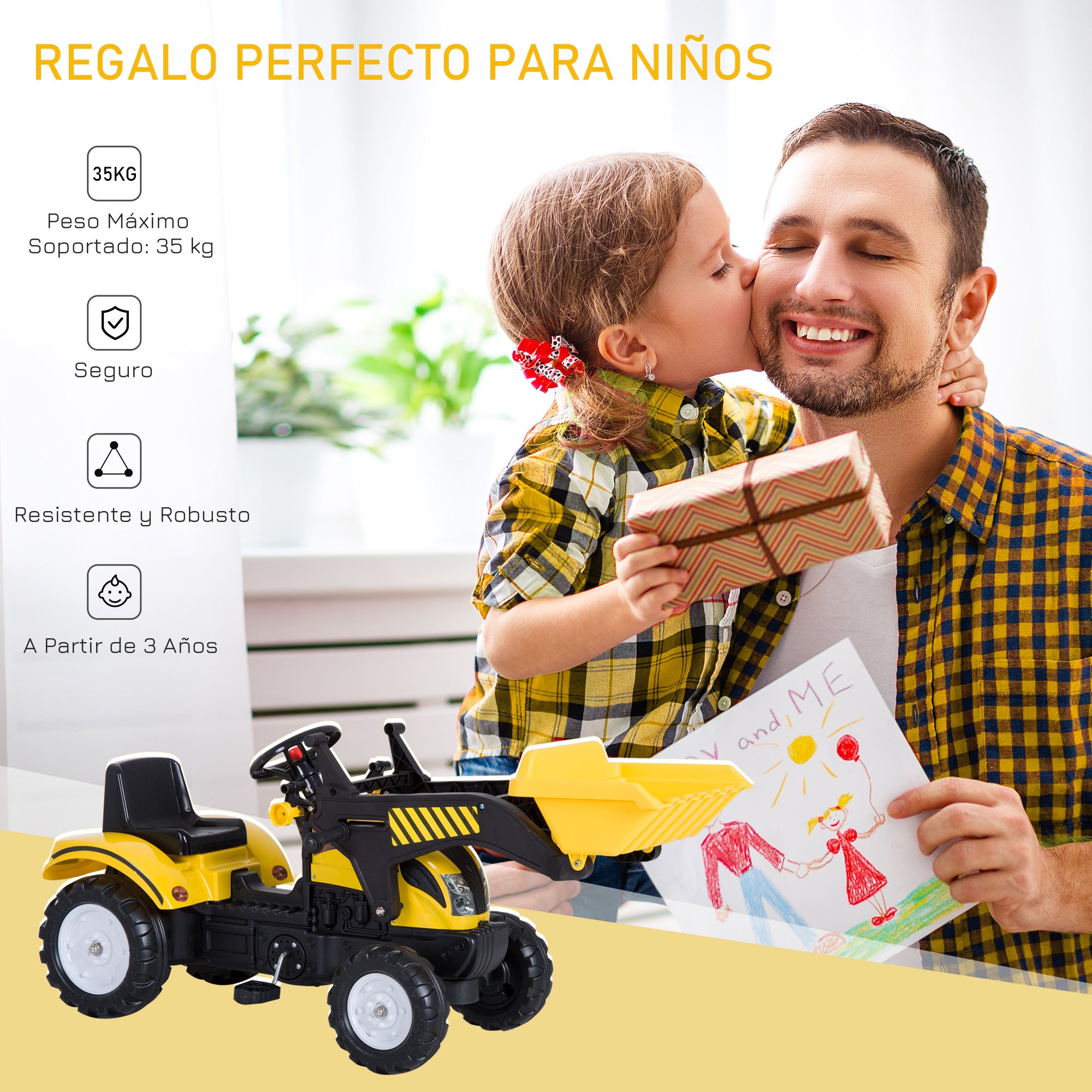 Trator Escavadora Infantil Amarelo e Preto 114x41x52 cm
