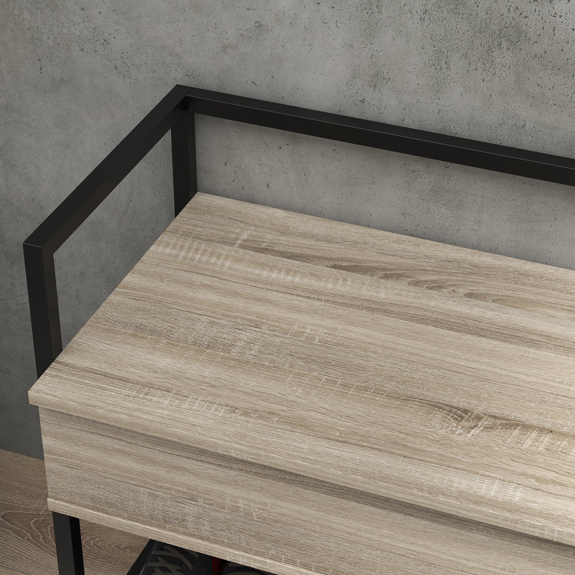 Banco Sapateira com Tampa Dobrável 84x39,5x61 cm - Preto e Madeira