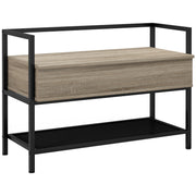 Banco Sapateira com Tampa Dobrável 84x39,5x61 cm - Preto e Madeira