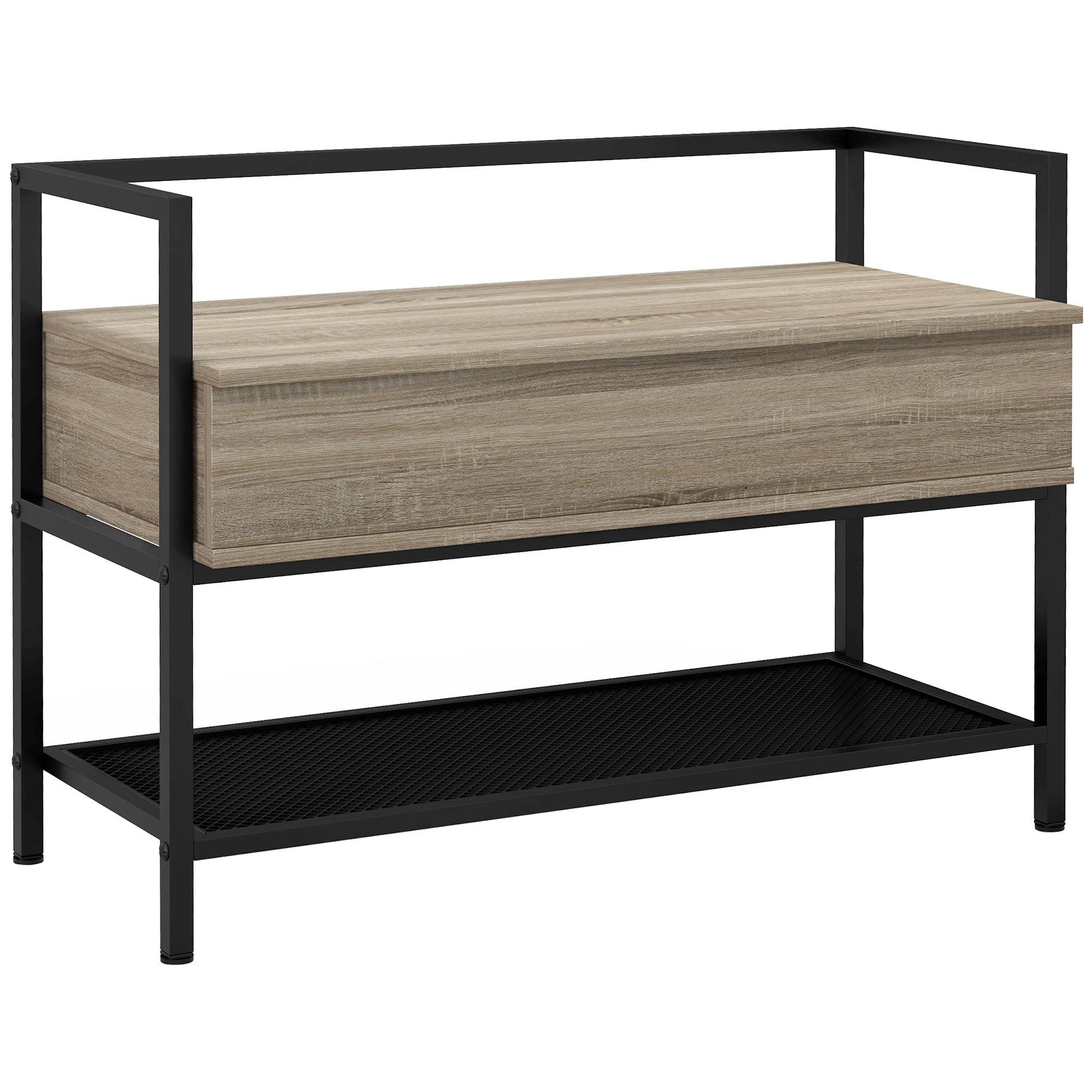 Banco Sapateira com Tampa Dobrável 84x39,5x61 cm - Preto e Madeira