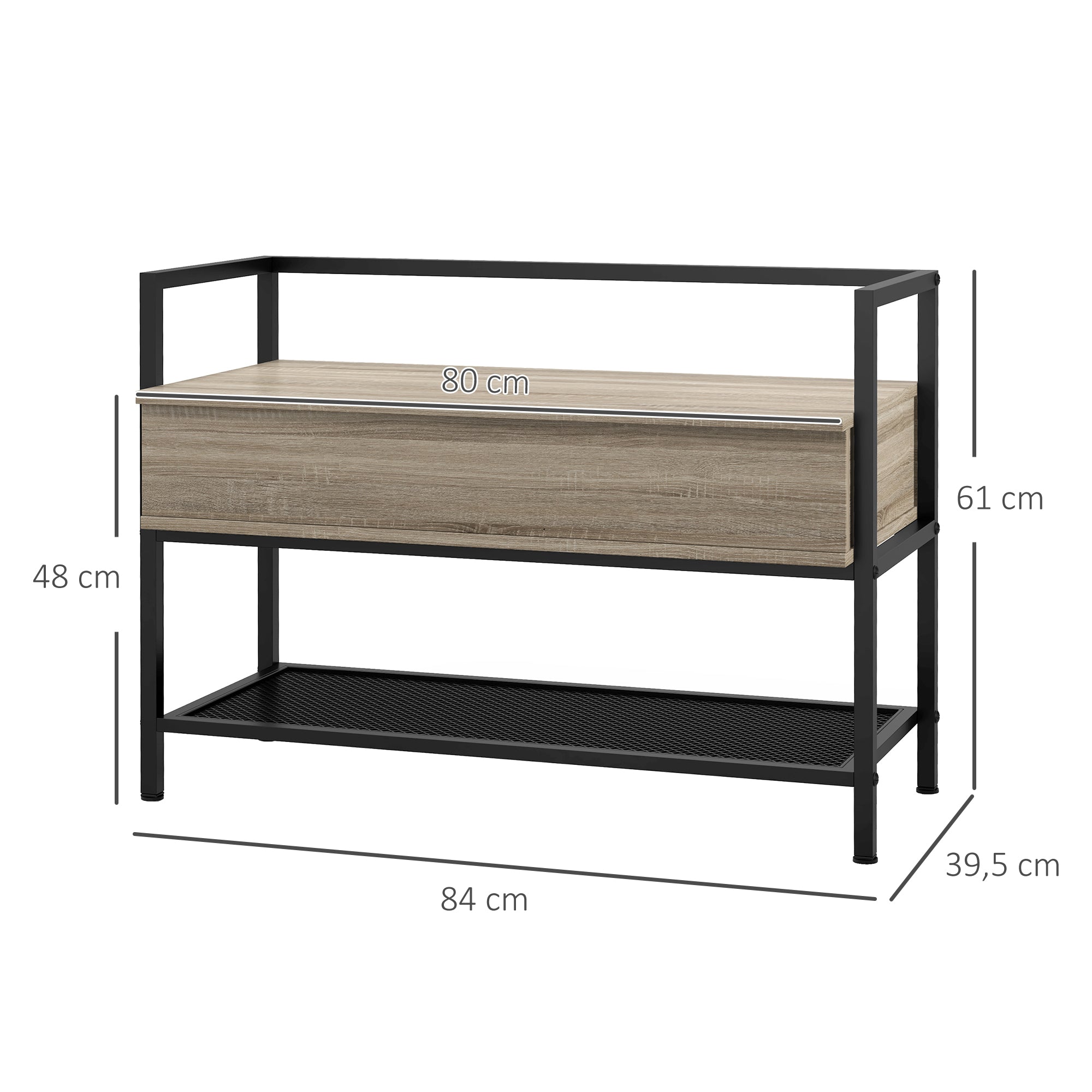 Banco Sapateira com Tampa Dobrável 84x39,5x61 cm - Preto e Madeira