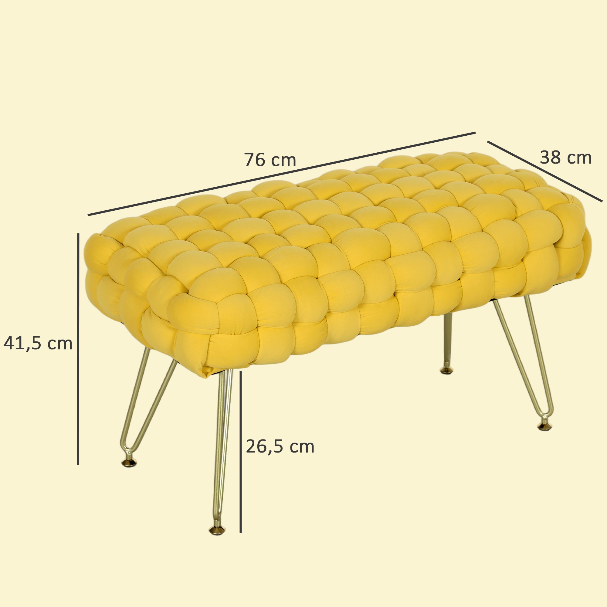Apoio para Pés em Veludo Amarelo 76x38x41,5 cm