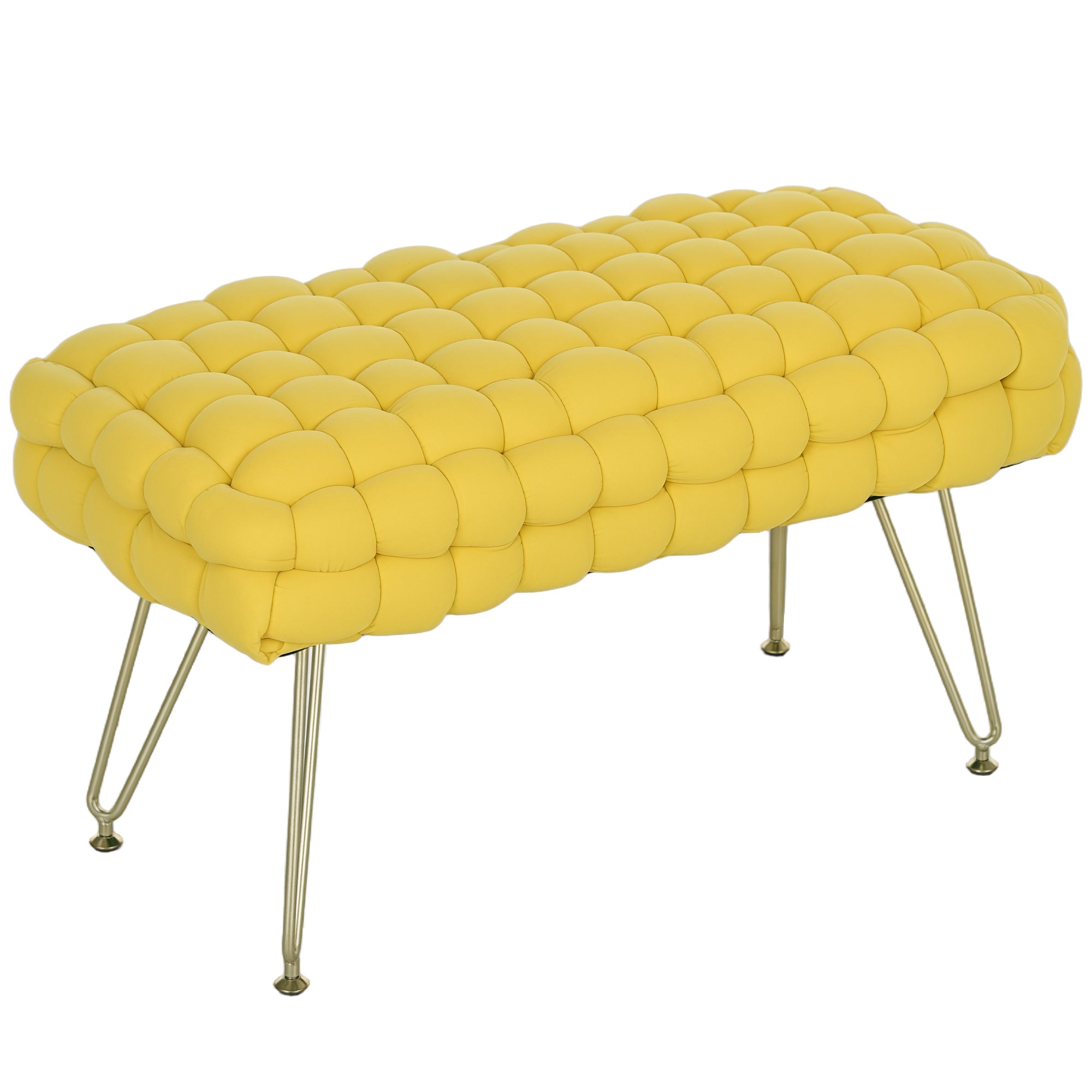 Apoio para Pés em Veludo Amarelo 76x38x41,5 cm