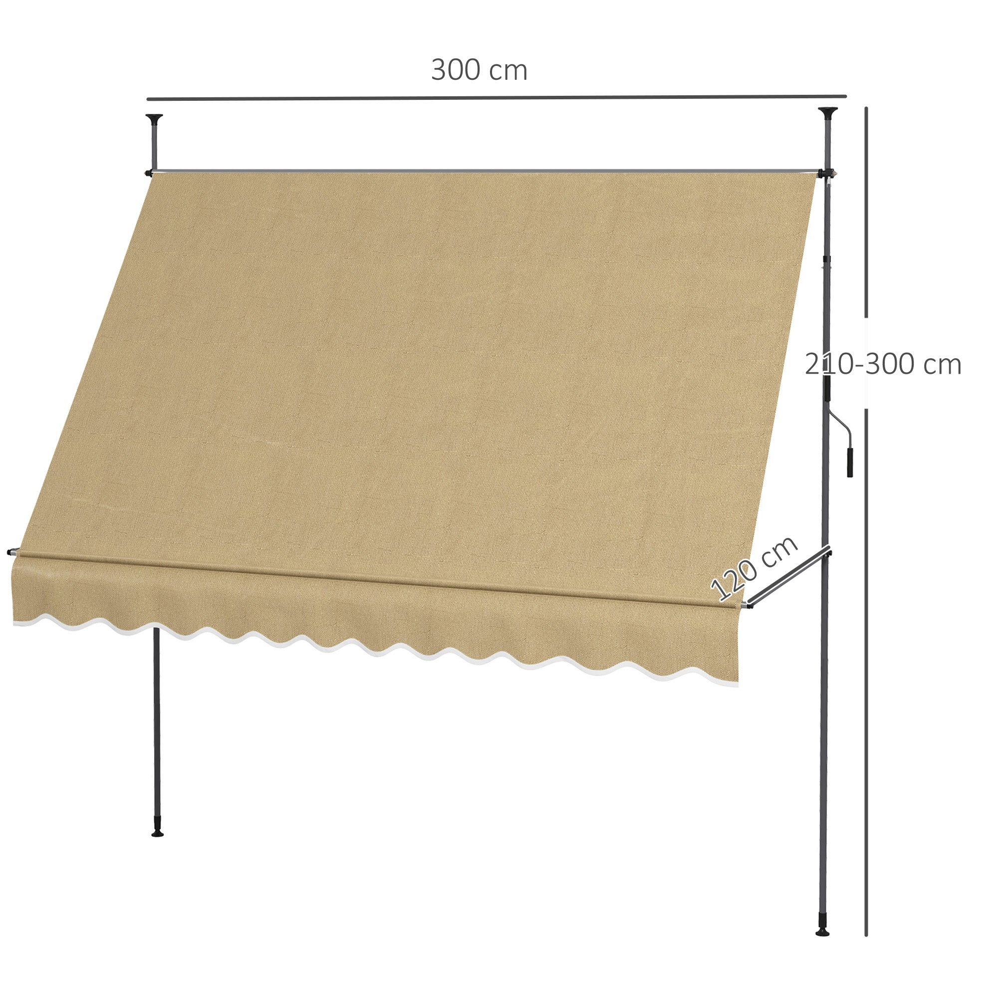 Toldo Manual Retrátil Bege 300x120x210-300 cm - Varanda Jardim Terraço