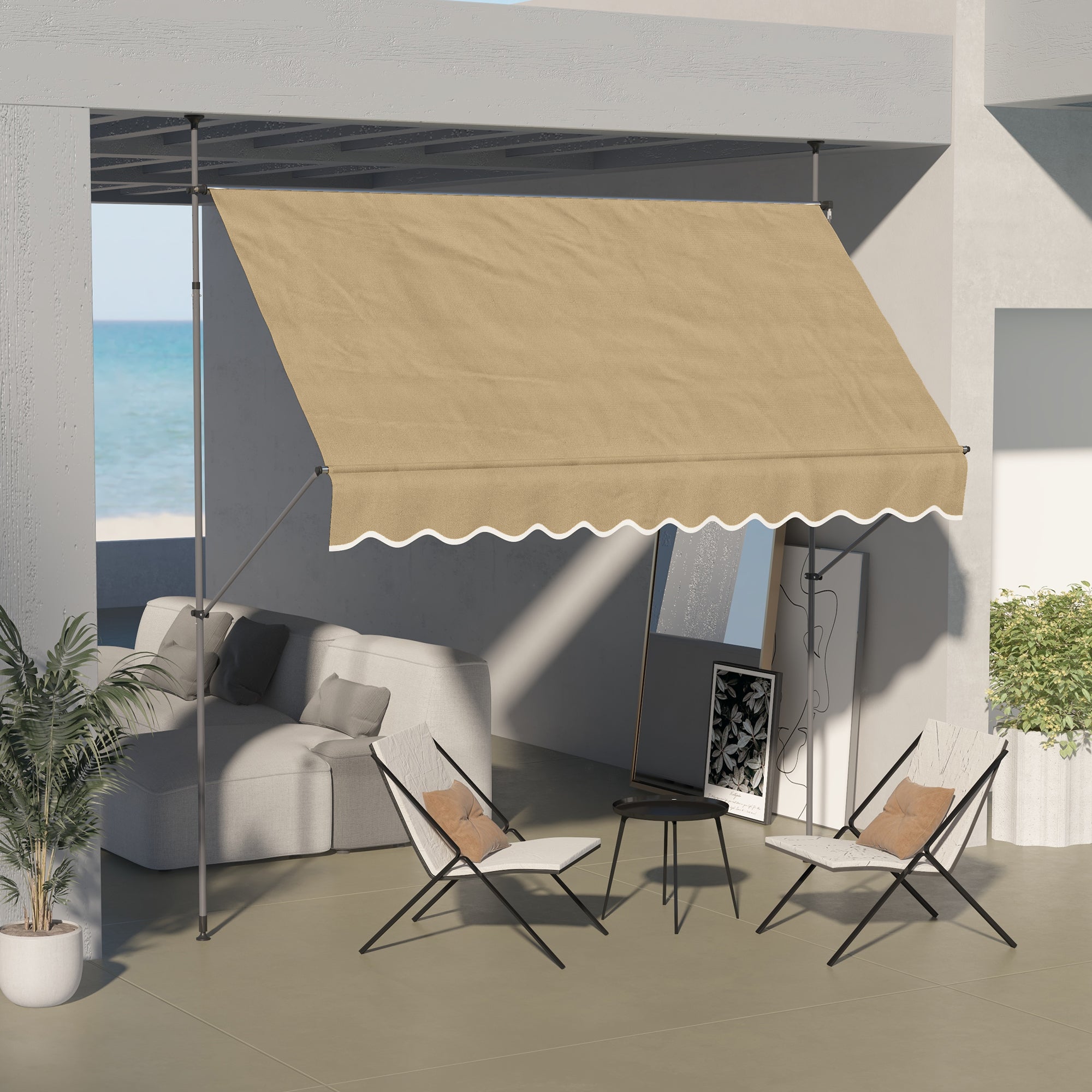 Toldo Manual Retrátil Bege 300x120x210-300 cm - Varanda Jardim Terraço