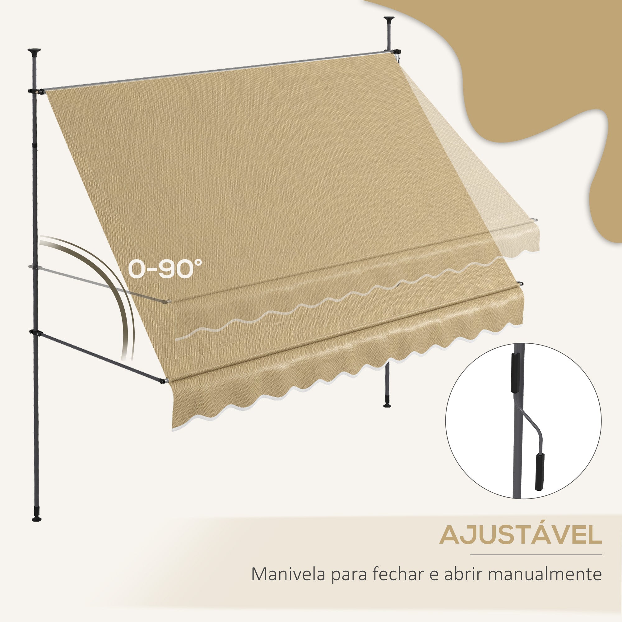 Toldo Manual Retrátil Bege 300x120x210-300 cm - Varanda Jardim Terraço