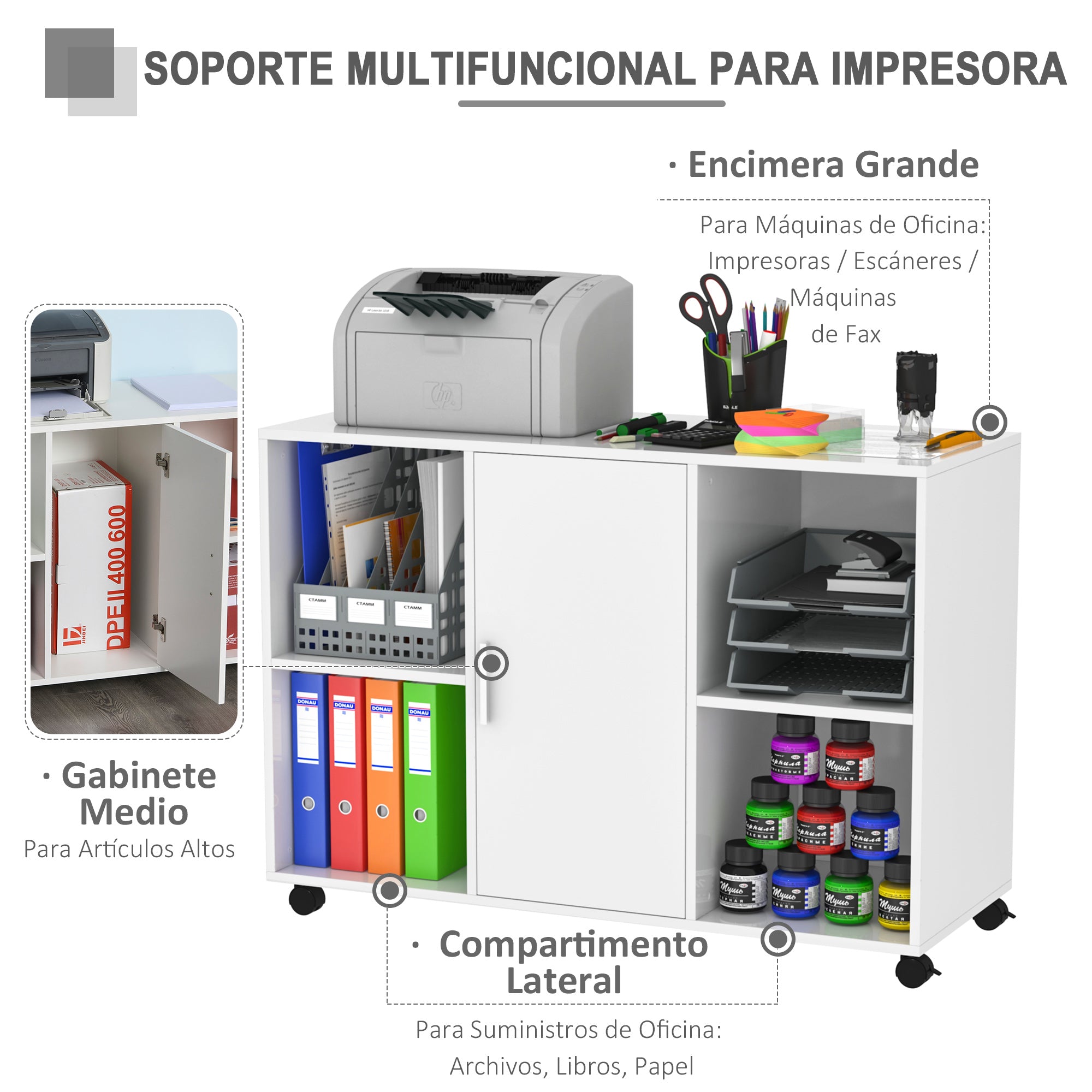 Armário de Escritório Multifuncional 100x40x71 cm Branco