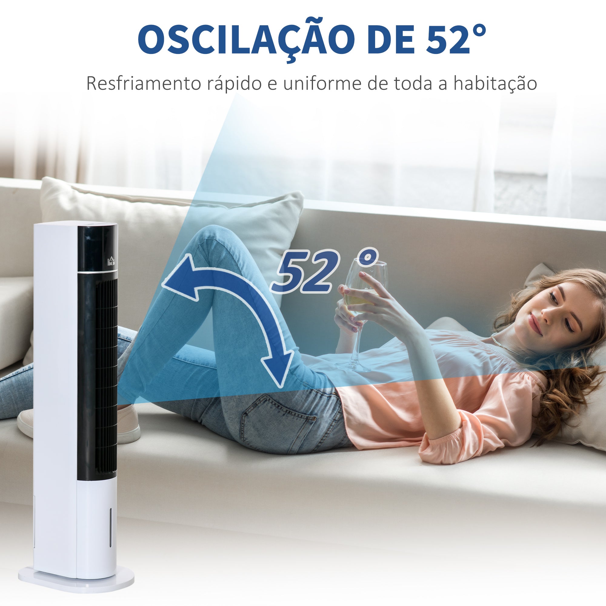 Ventoinha de Coluna Oscilante com Umidificador 33x26x105cm Branco e Preto