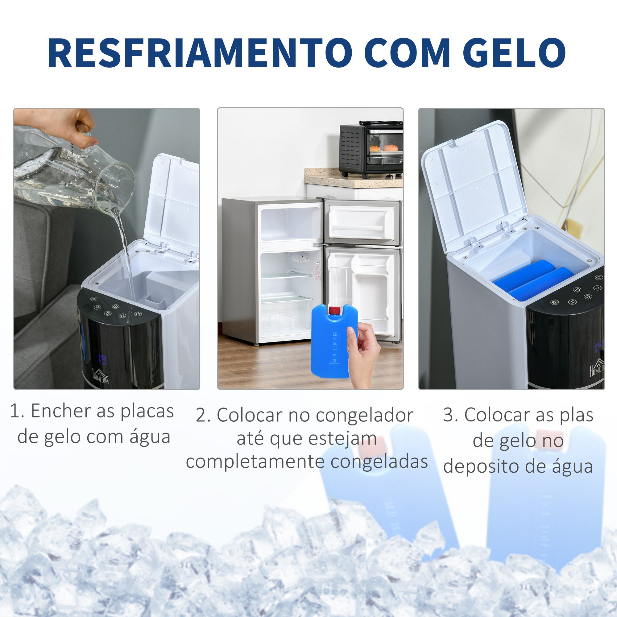 Ventoinha de Coluna Oscilante com Umidificador 33x26x105cm Branco e Preto