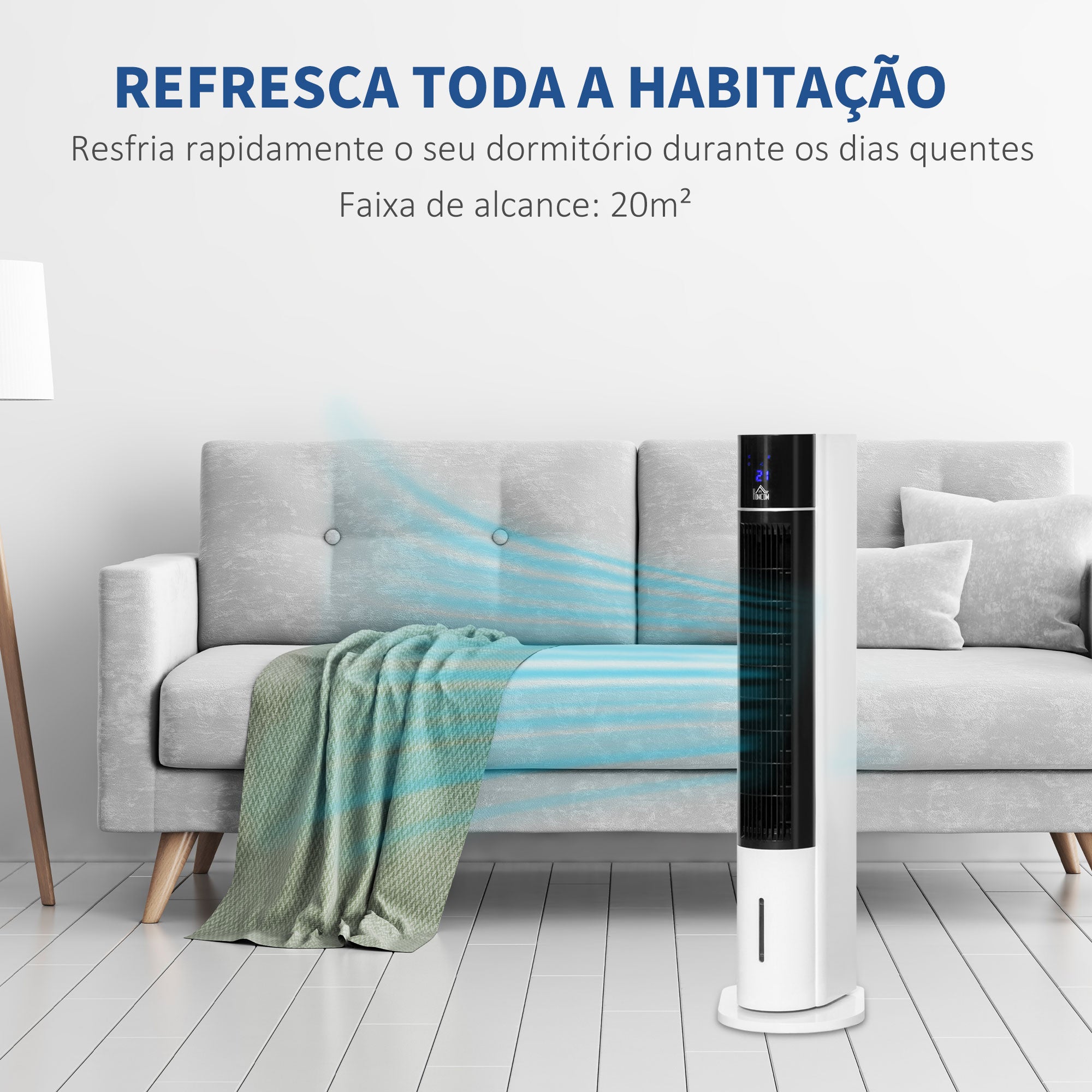 Ventoinha de Coluna Oscilante com Umidificador 33x26x105cm Branco e Preto