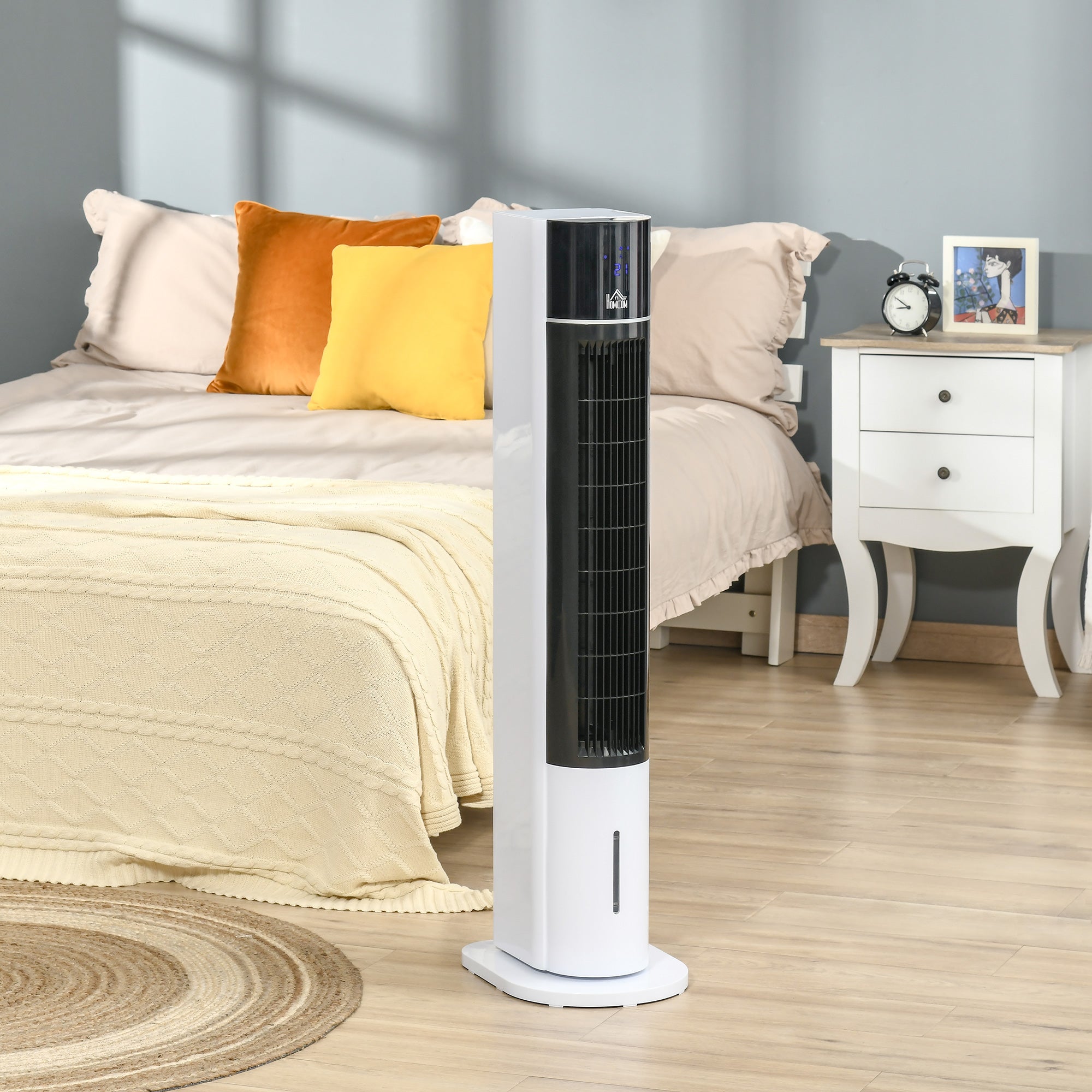 Ventoinha de Coluna Oscilante com Umidificador 33x26x105cm Branco e Preto