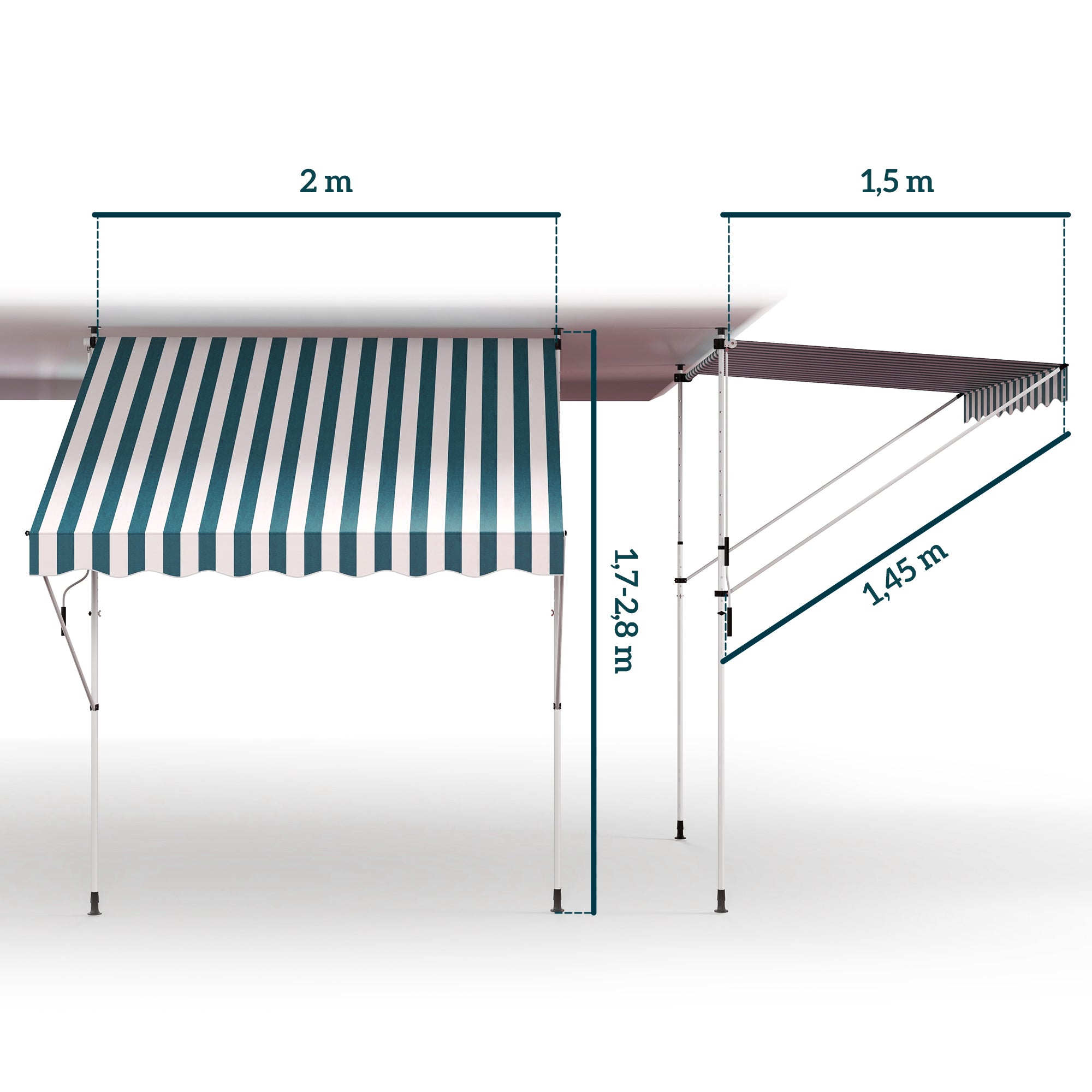 Toldo Manual Retrátil 200x150 cm Verde e Branco