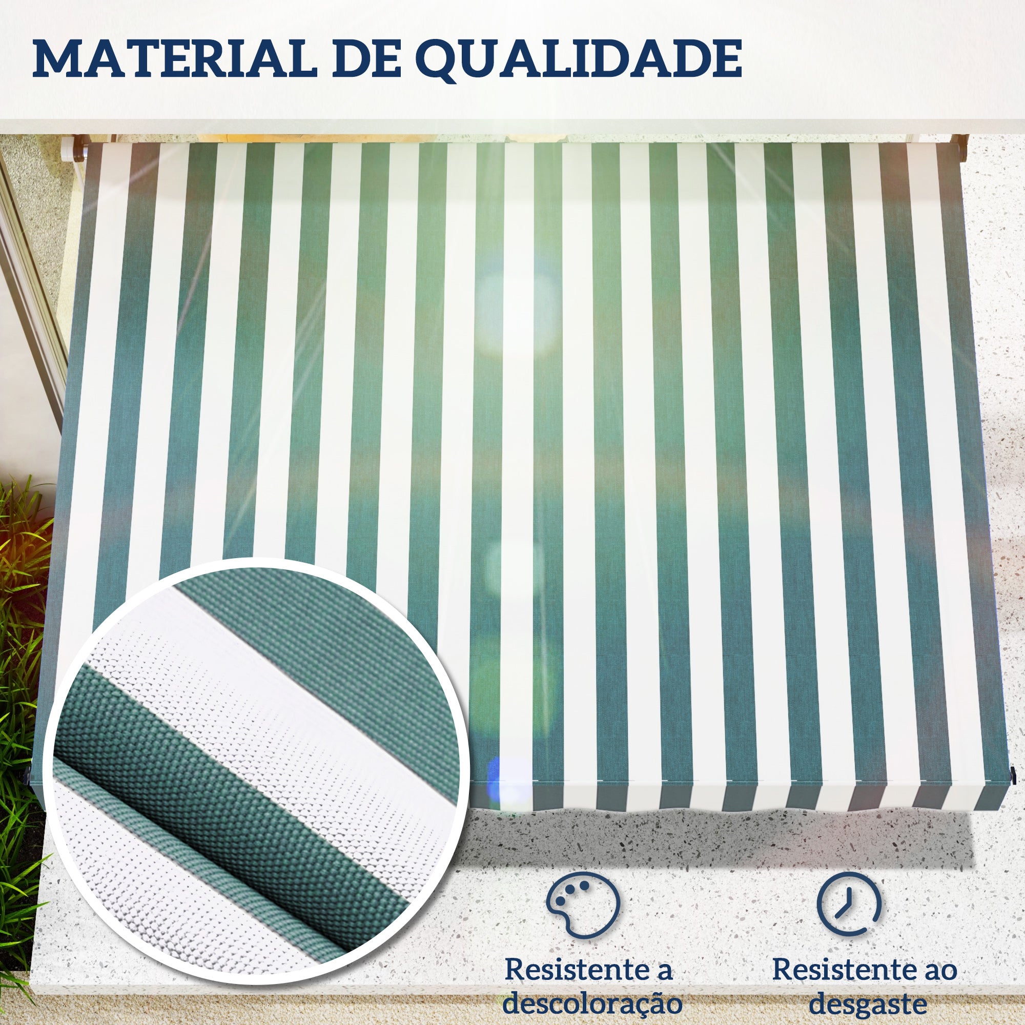 Toldo Manual Retrátil 200x150 cm Verde e Branco