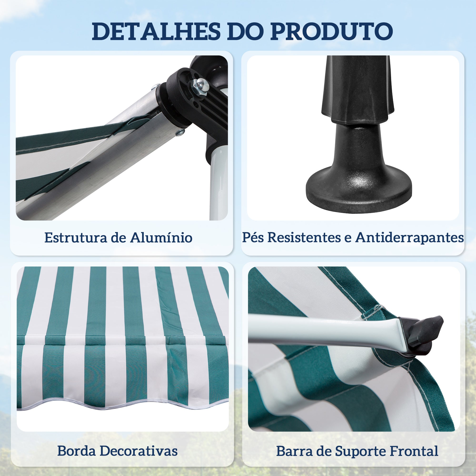 Toldo Manual Retrátil 200x150 cm Verde e Branco
