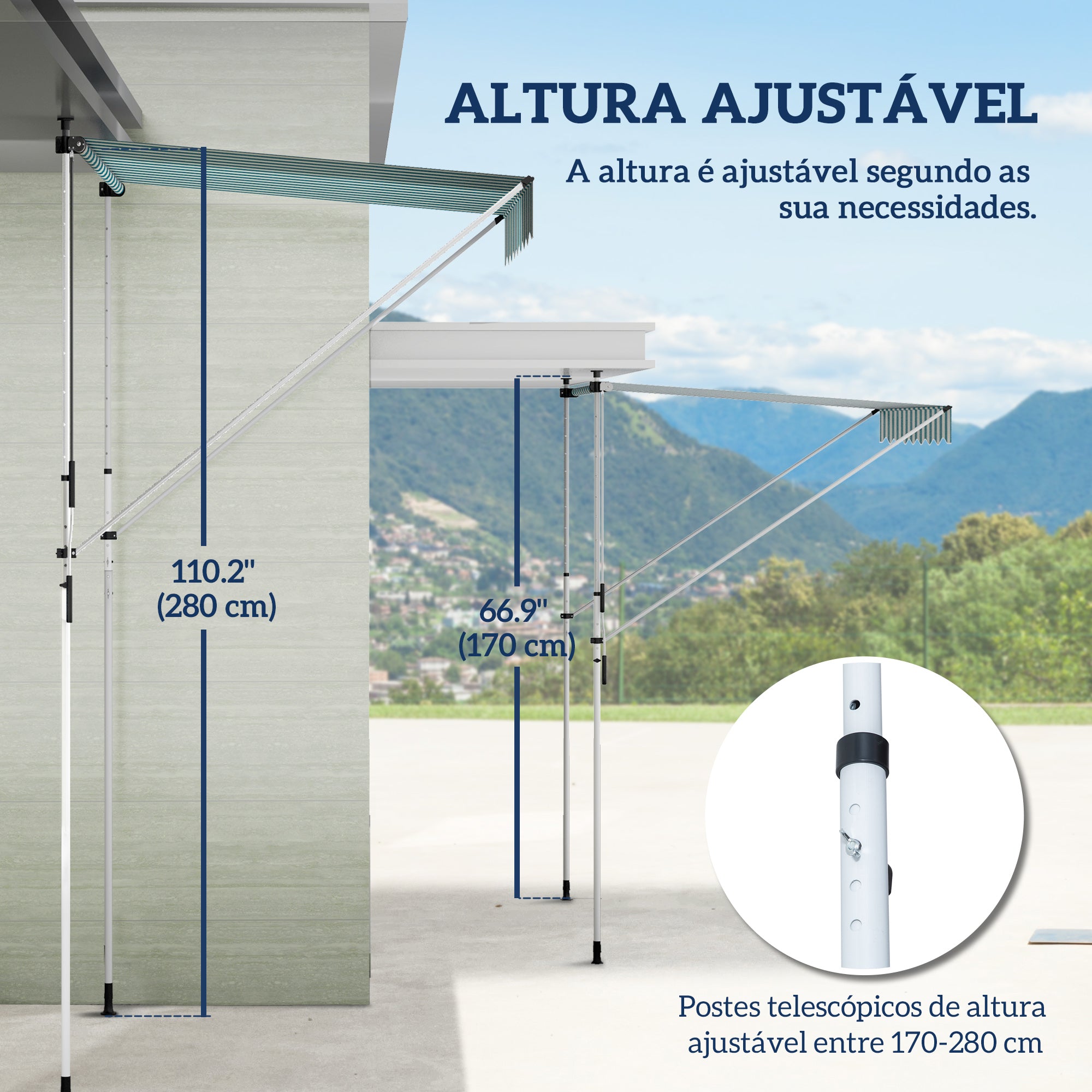 Toldo Manual Retrátil 200x150 cm Verde e Branco