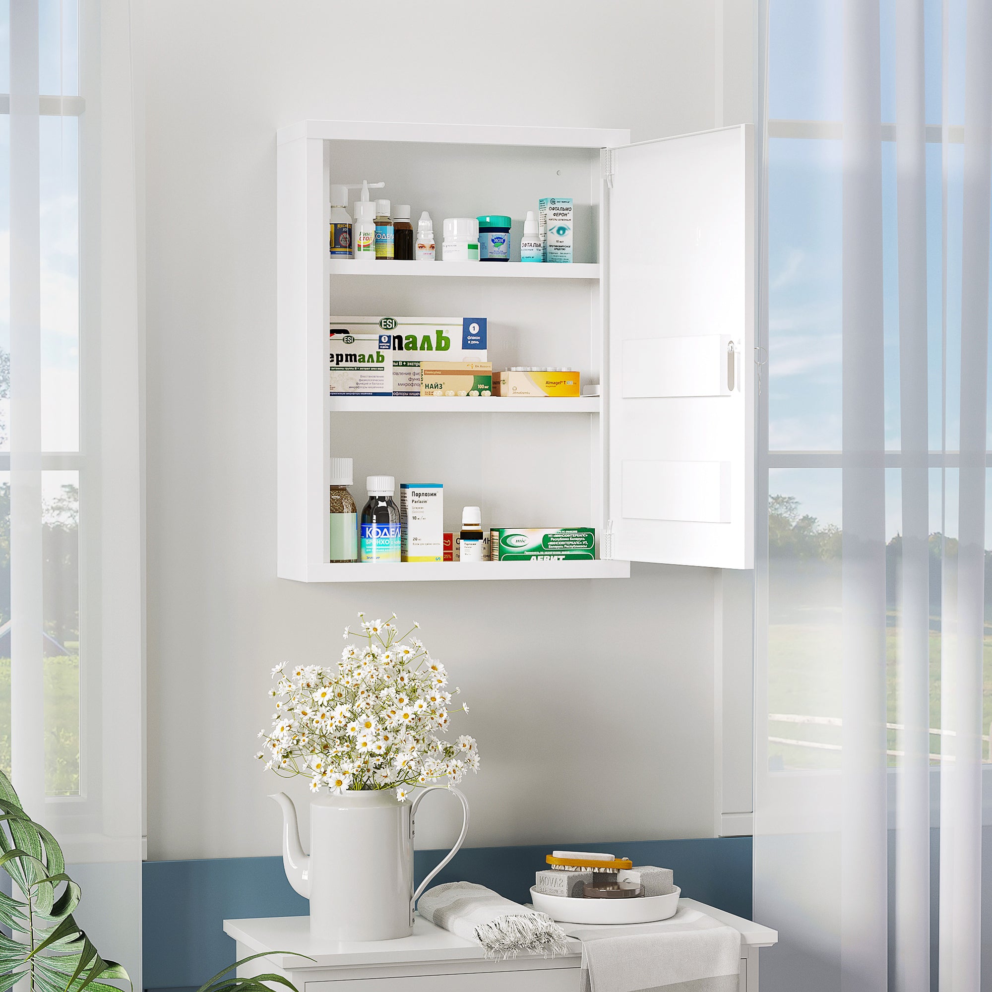 Armário de Parede de Aço para Medicamentos 3 Níveis 40x15x53,5 cm Branco
