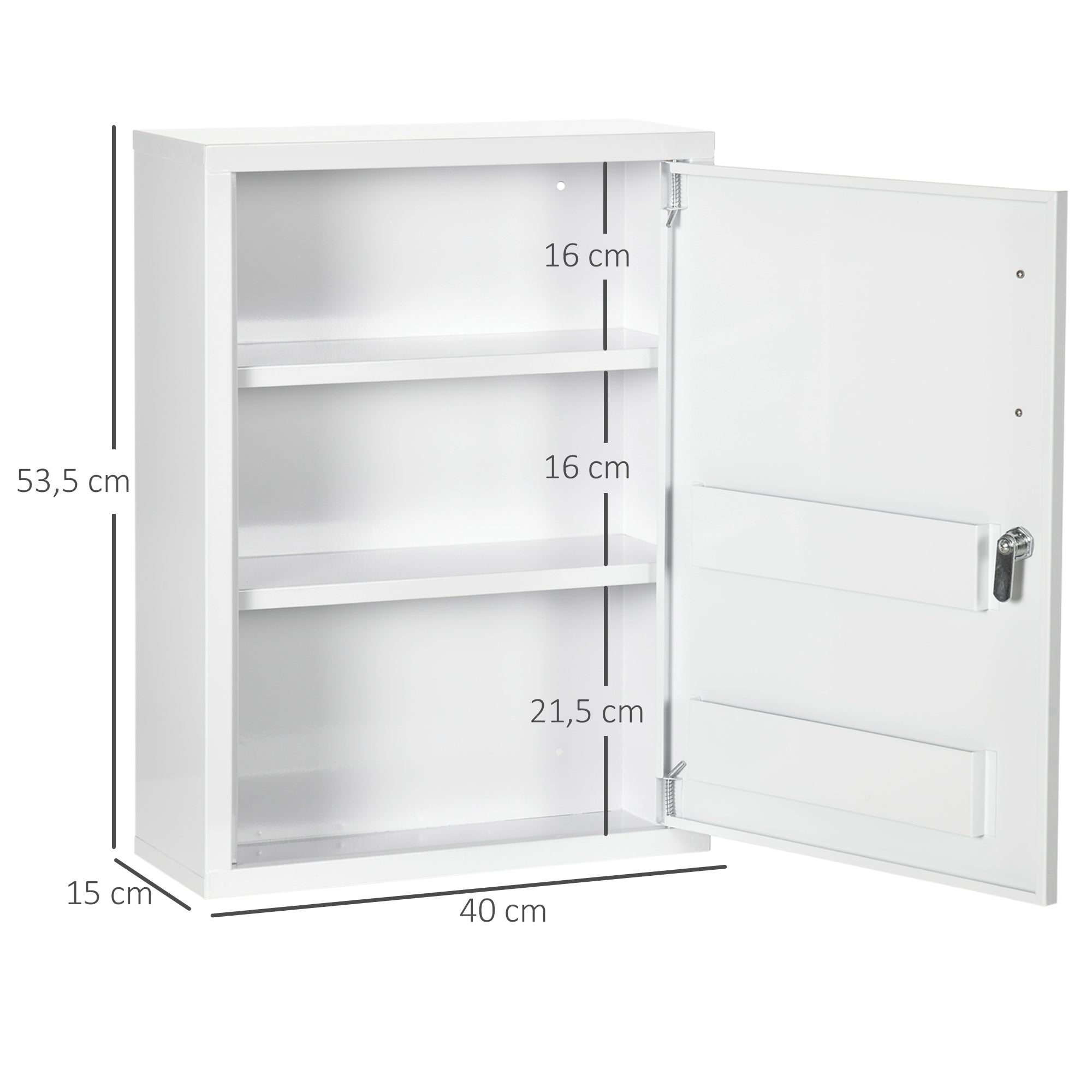 Armário de Parede de Aço para Medicamentos 3 Níveis 40x15x53,5 cm Branco