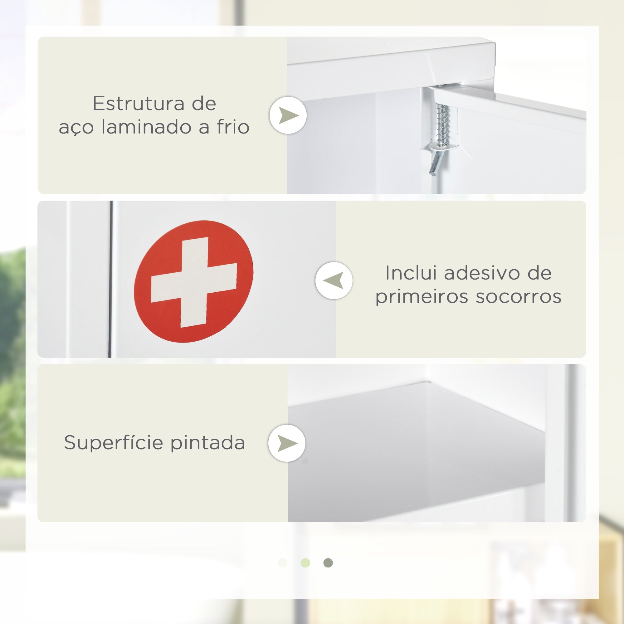 Armário de Parede de Aço para Medicamentos 3 Níveis 40x15x53,5 cm Branco