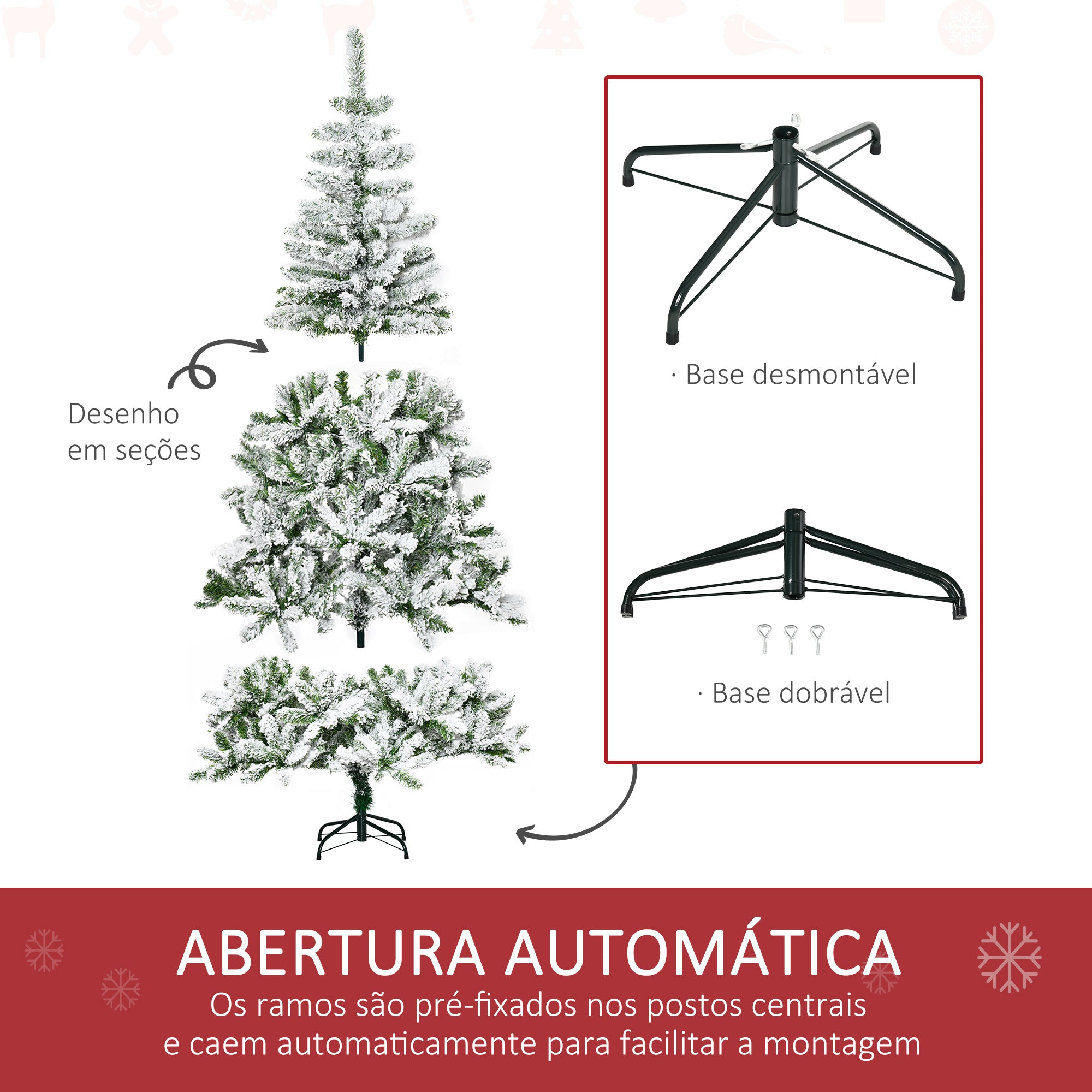 Árvore de Natal Artificial – 180cm – Verde Neve – PVC