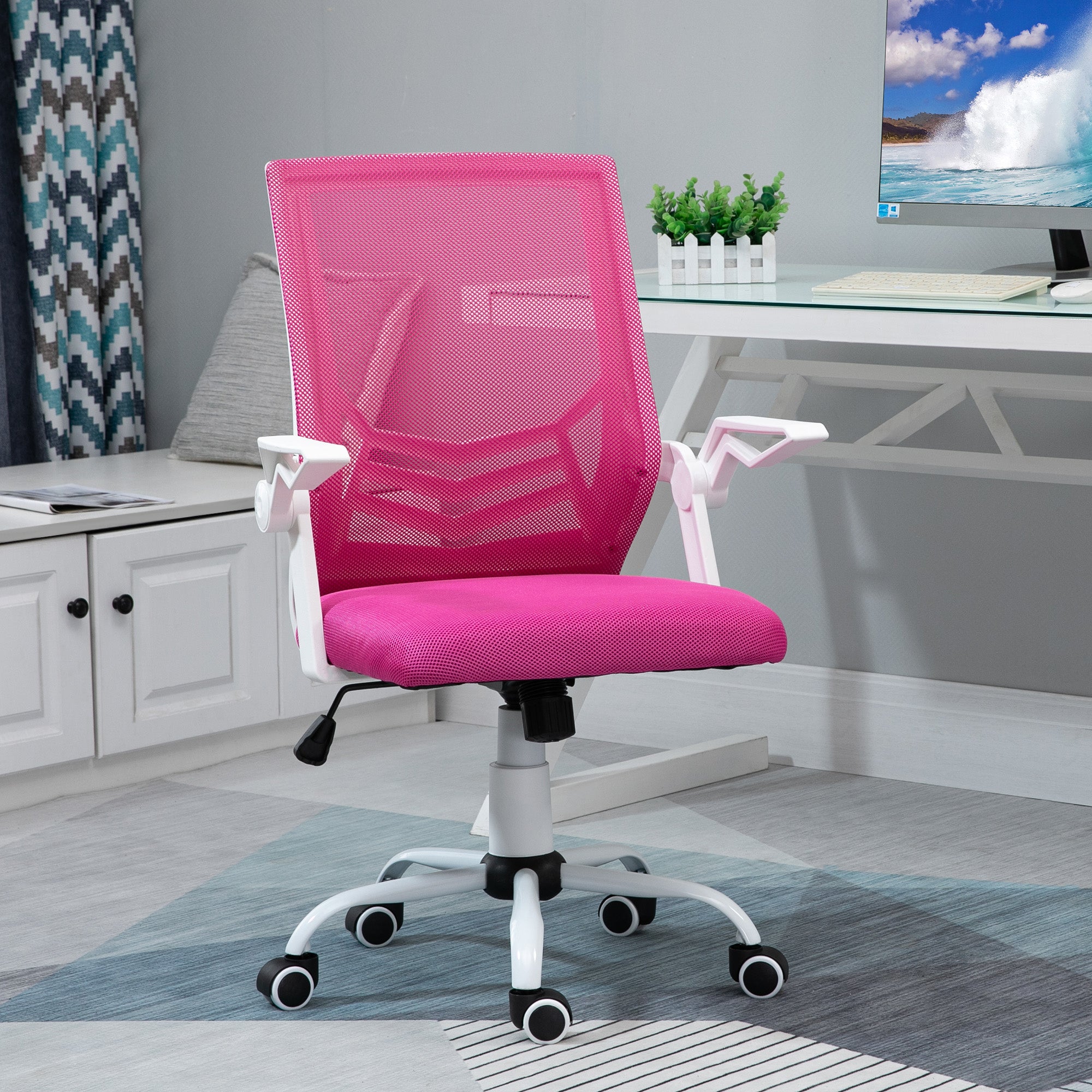 Cadeira de Escritório Ergonômica Rosa 62,5x55x104cm