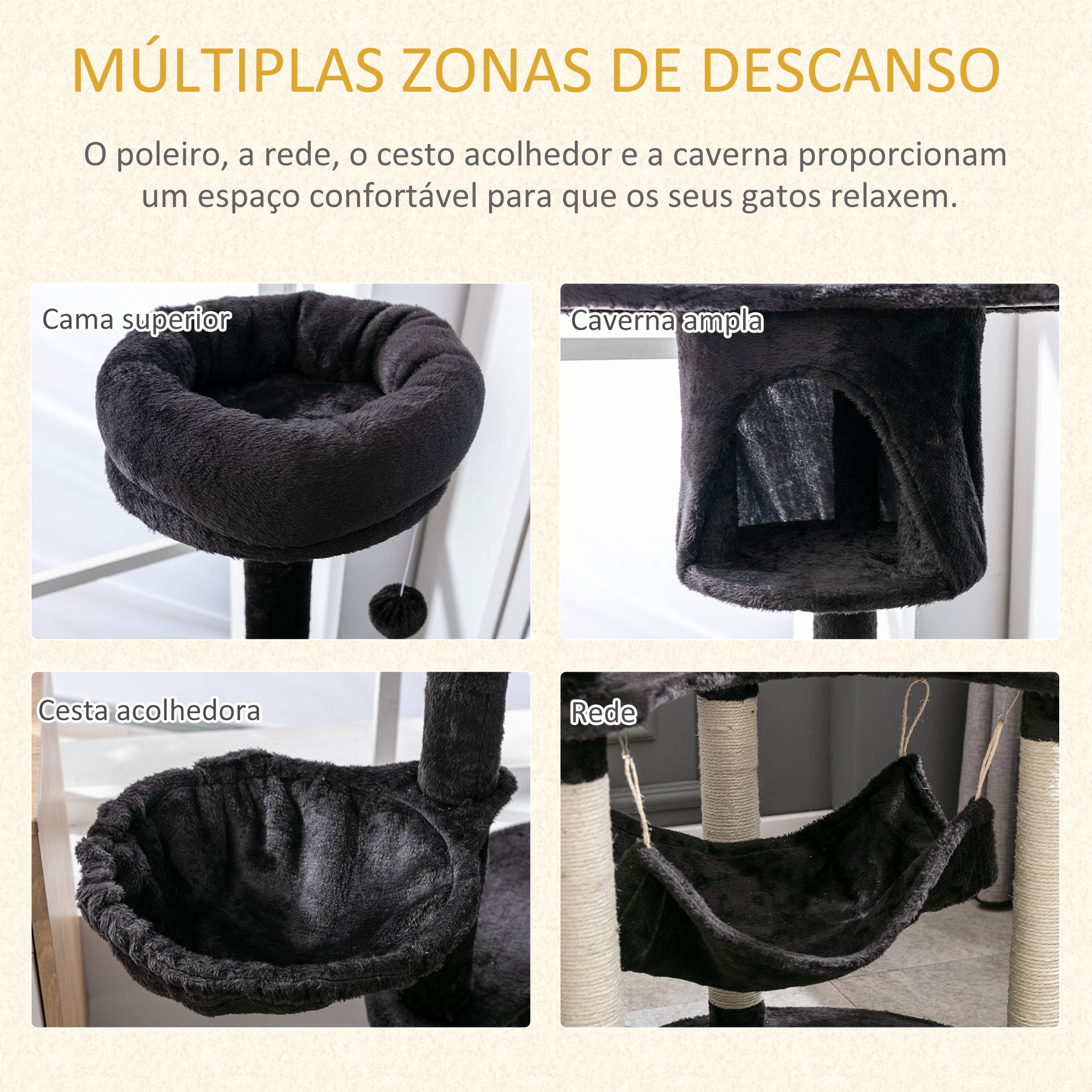 Árvore Arranhador para Gatos Grande Cinza de Carvão 64,5x50,5x153cm