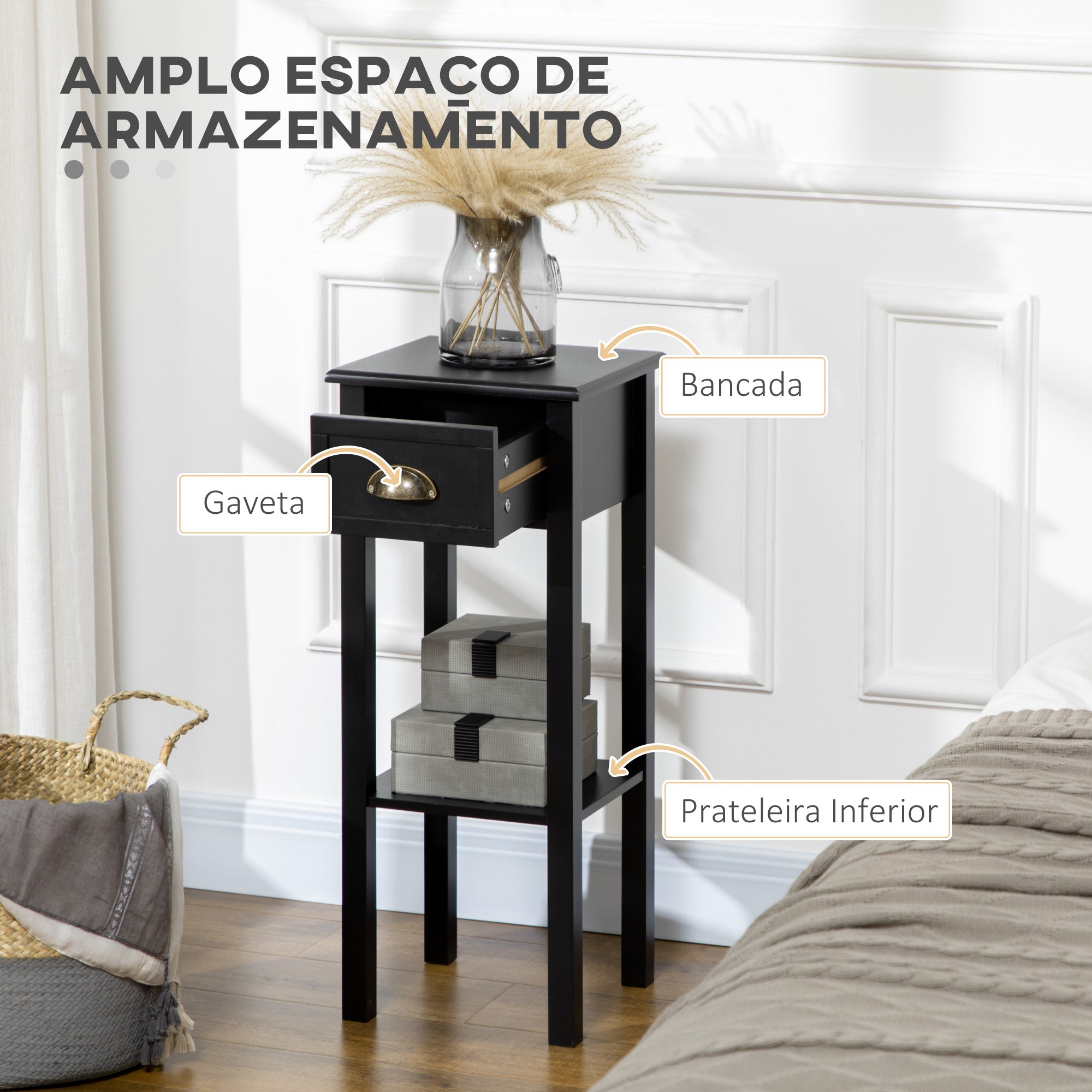 Mesa Auxiliar – 30x30x75 cm – Preto – MDF