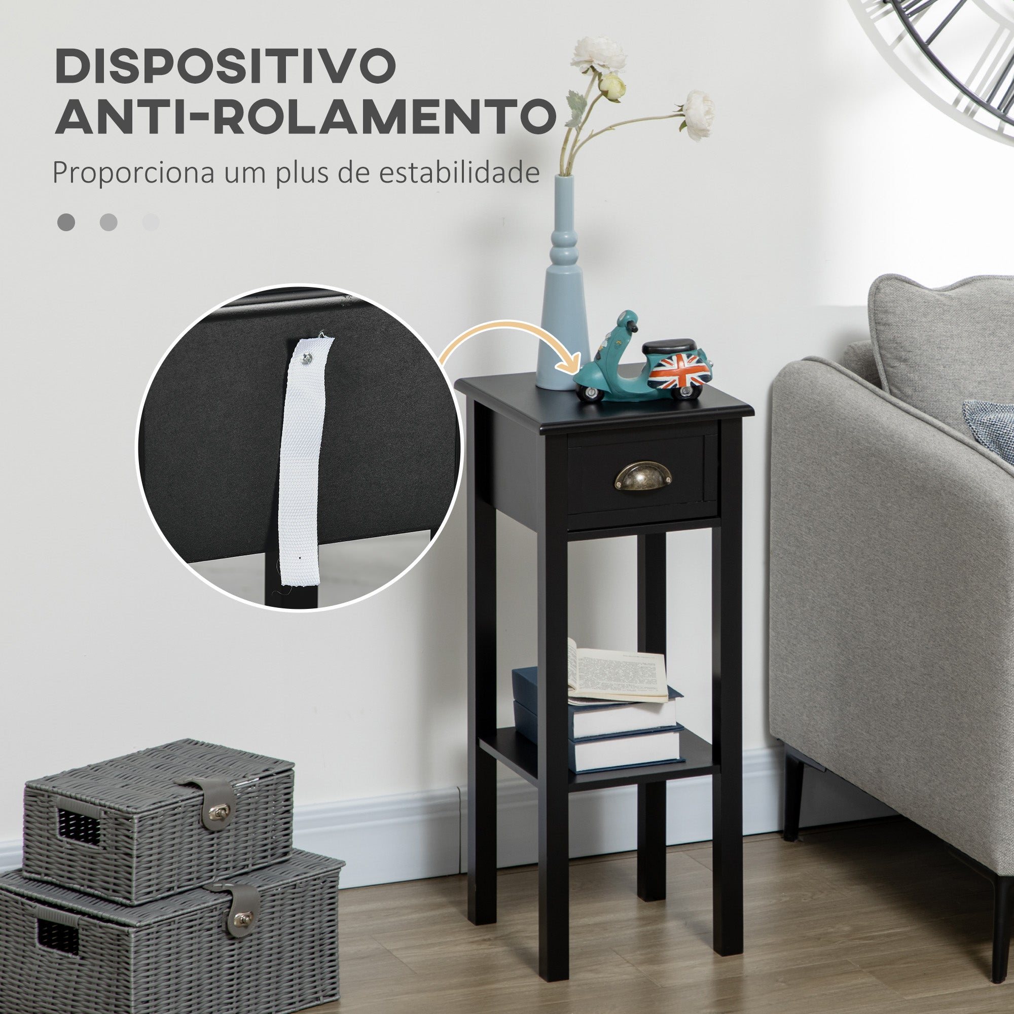 Mesa Auxiliar – 30x30x75 cm – Preto – MDF