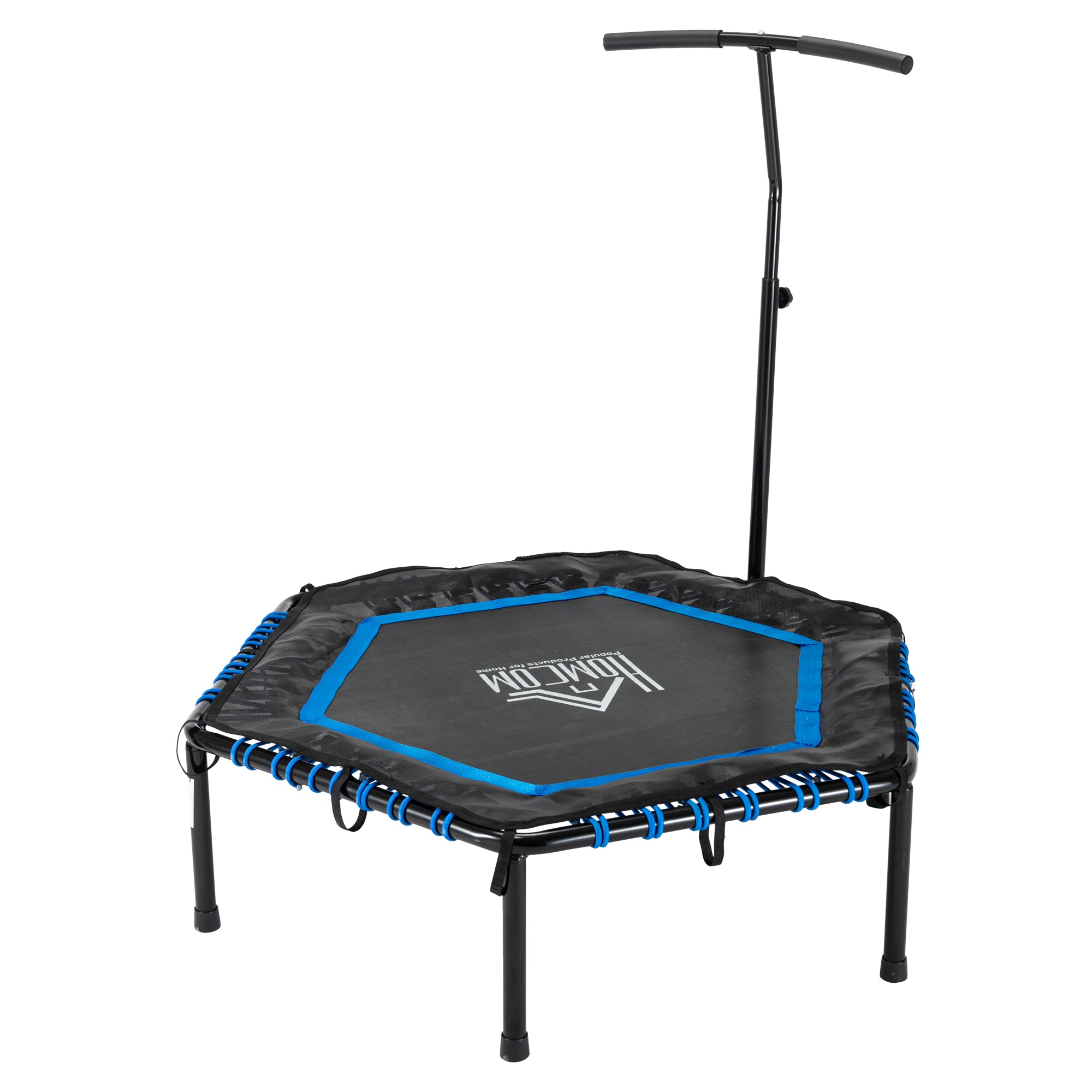 Trampolim Fitness Ø122 Preto e Azul - Cama Elástica com Guiador Ajustável