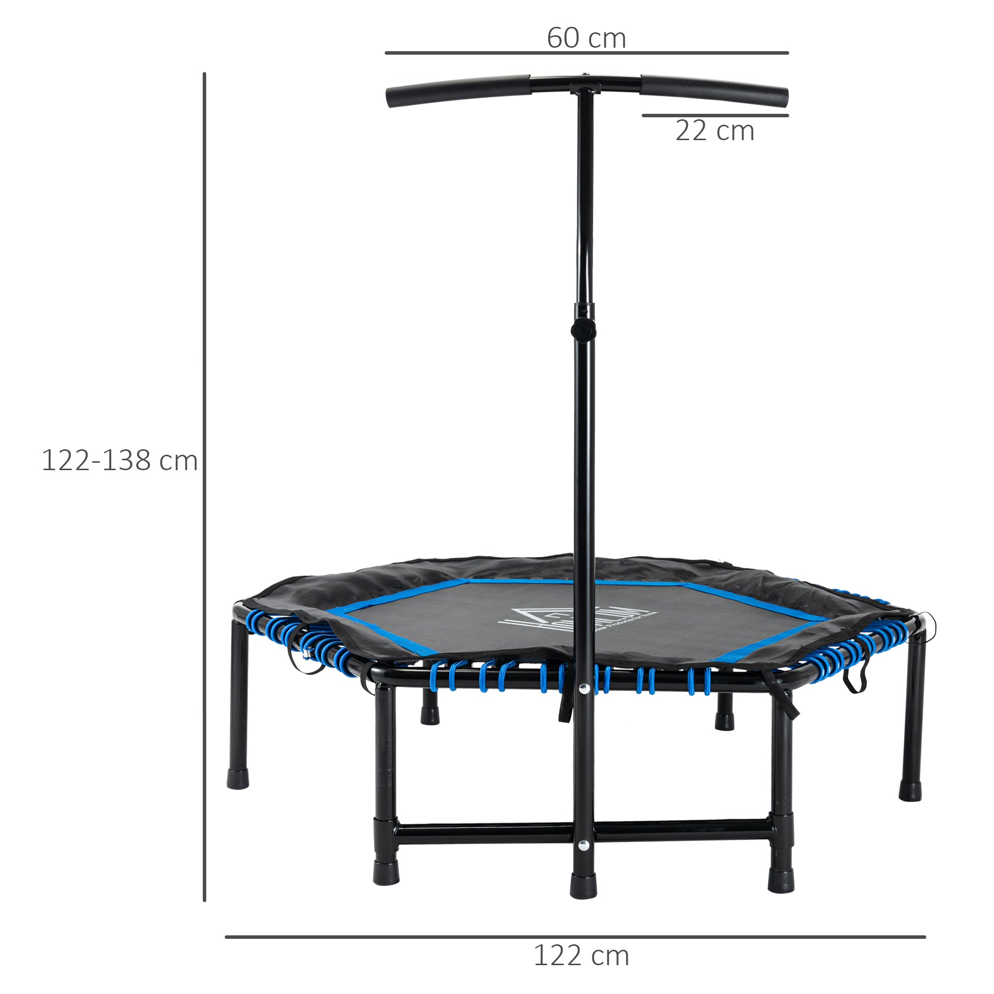 Trampolim Fitness Ø122 Preto e Azul - Cama Elástica com Guiador Ajustável