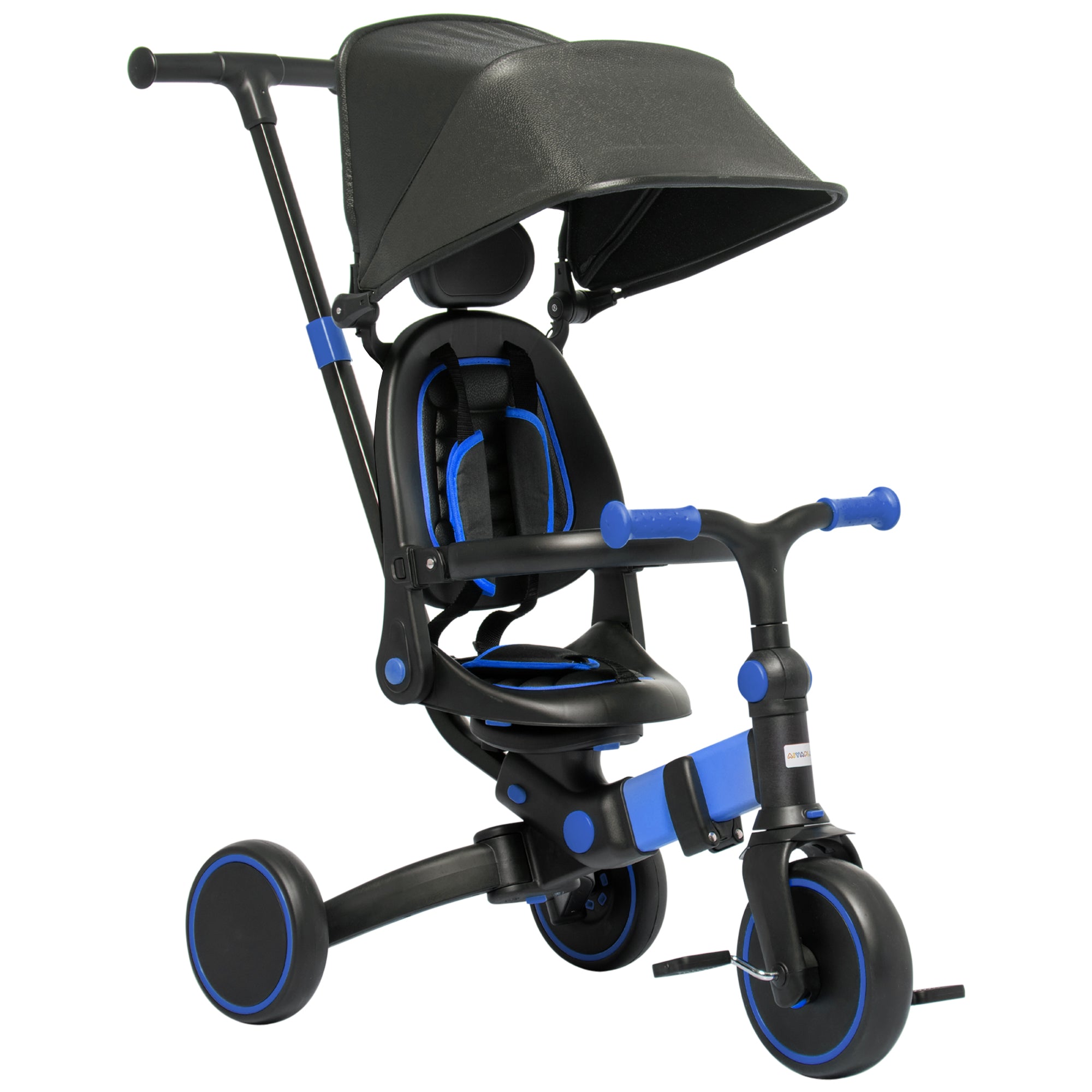 Triciclo 3 em 1 para Crianças - Preto e Azul - 96,5x49x101cm