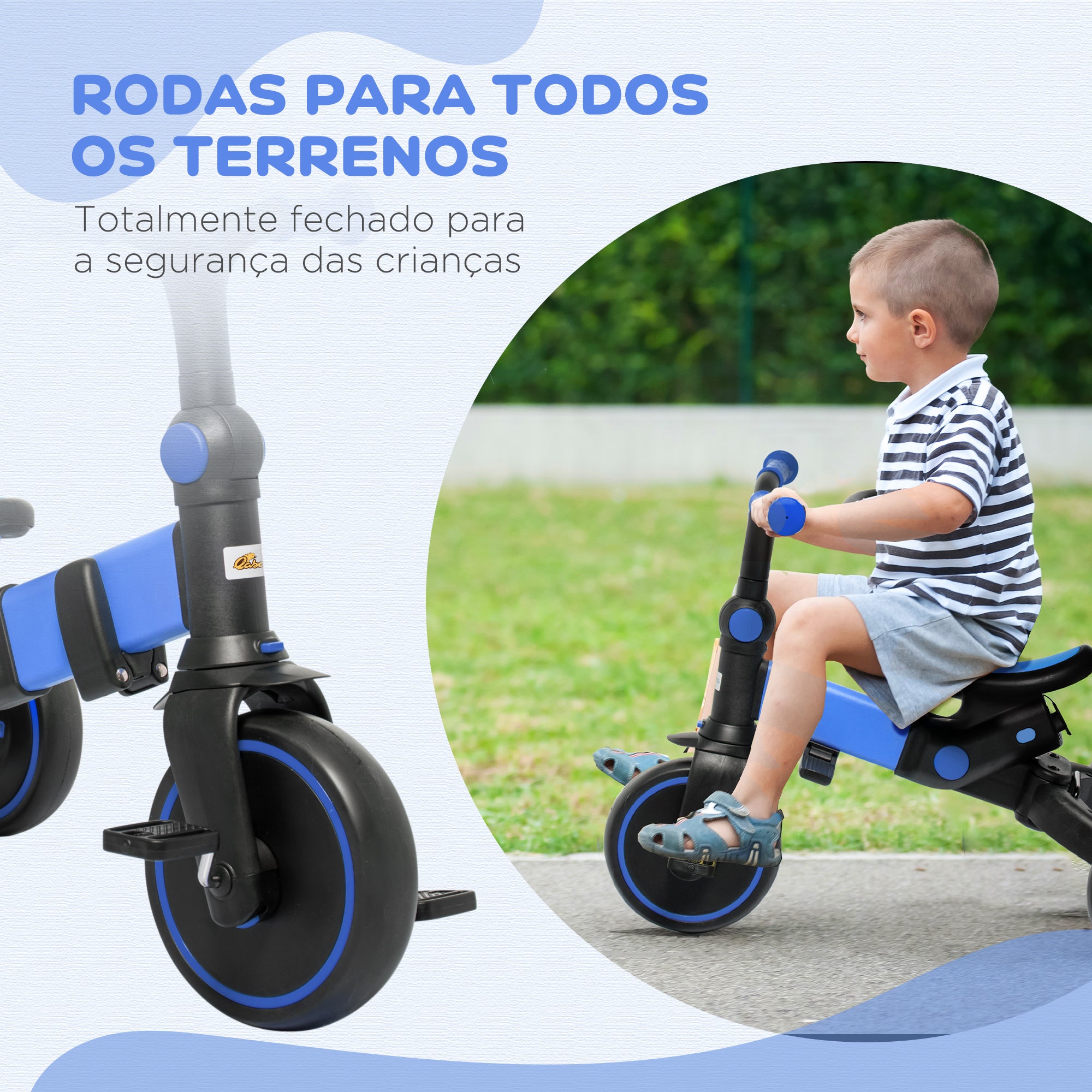 Triciclo 3 em 1 para Crianças - Preto e Azul - 96,5x49x101cm