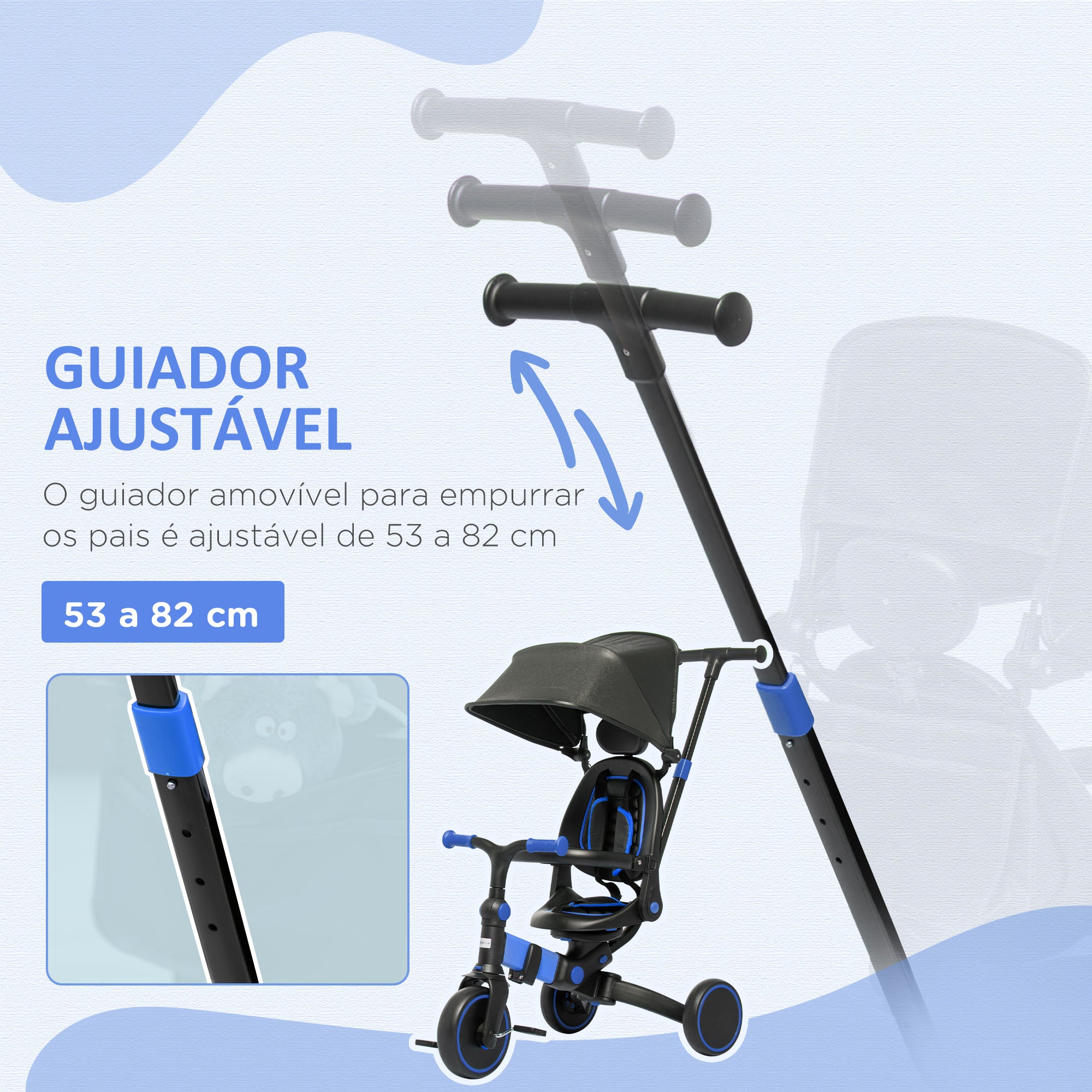 Triciclo 3 em 1 para Crianças - Preto e Azul - 96,5x49x101cm