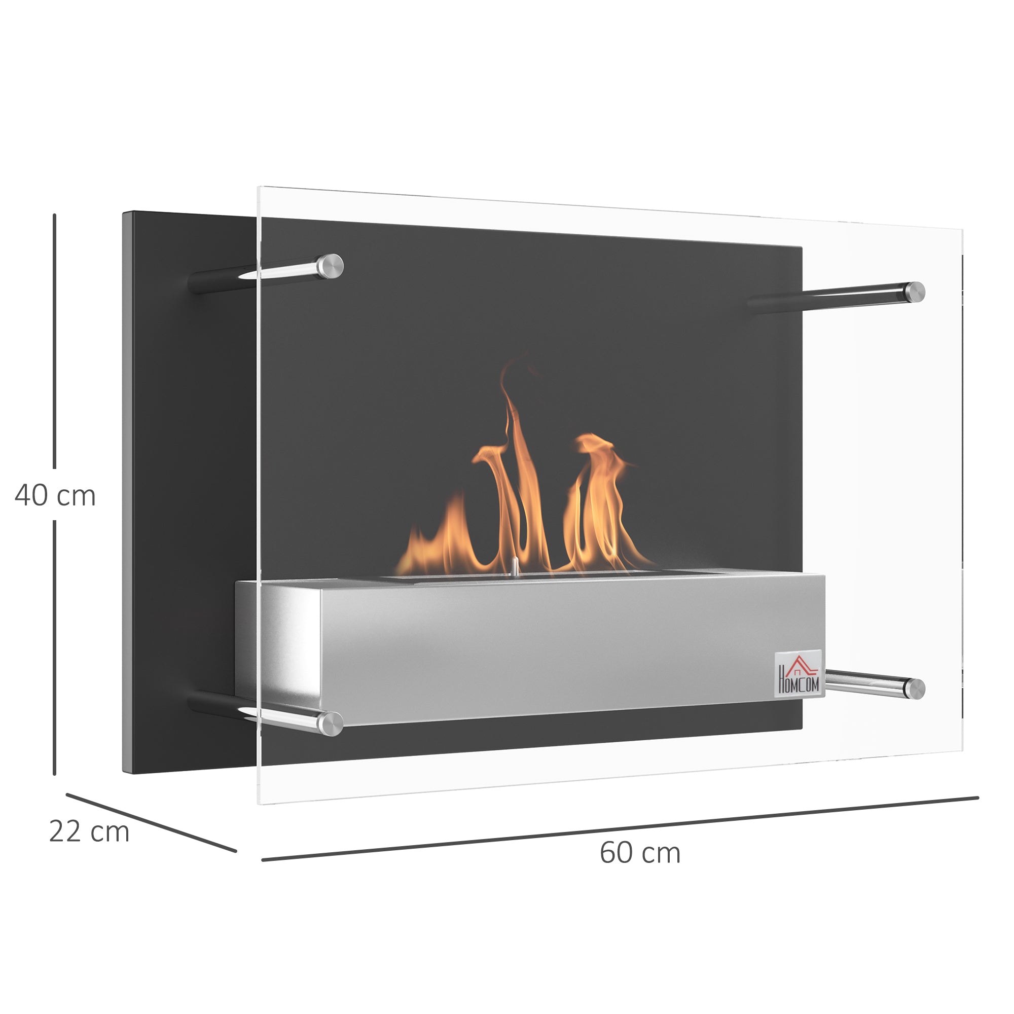 Lareira de Bioetanol de Parede 60x22x40cm - Cor Preto