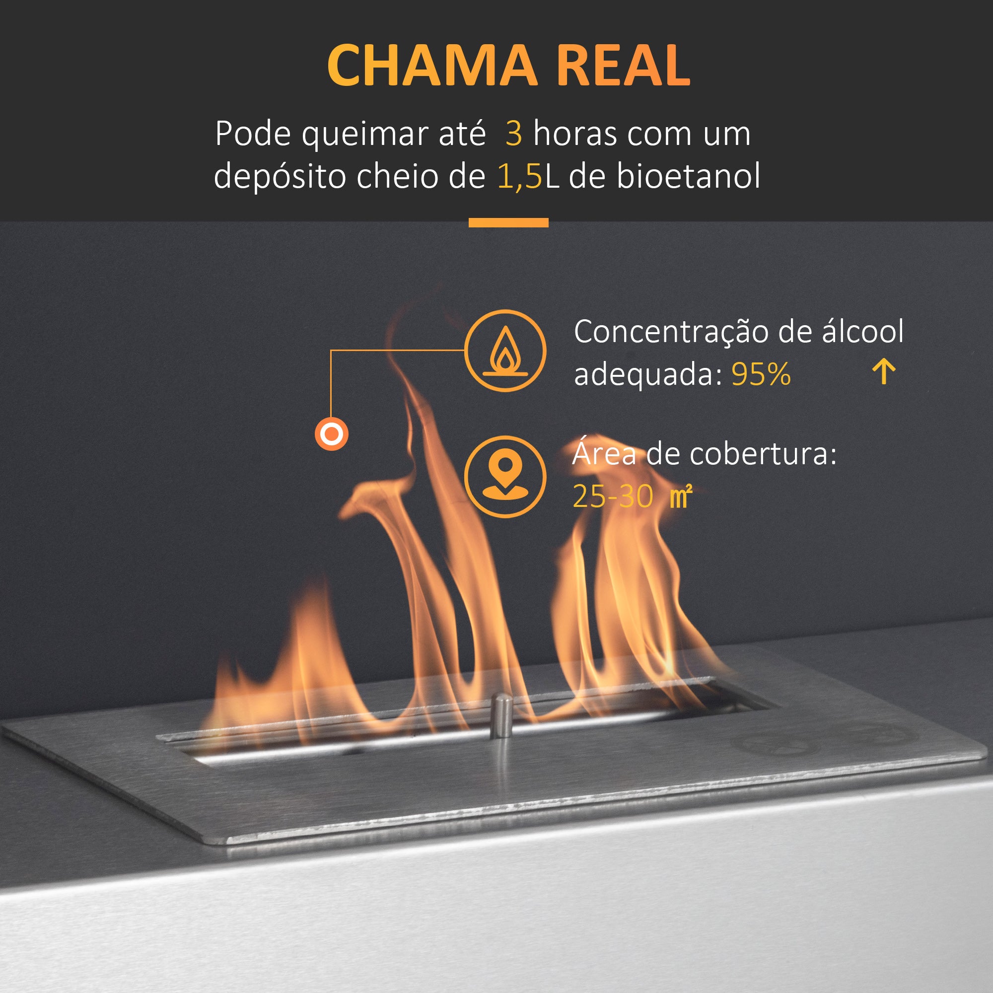 Lareira de Bioetanol de Parede 60x22x40cm - Cor Preto