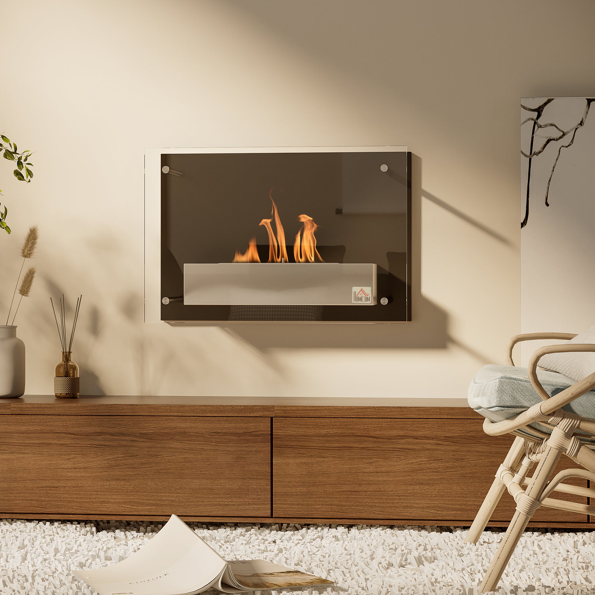 Lareira de Bioetanol de Parede 60x22x40cm - Cor Preto