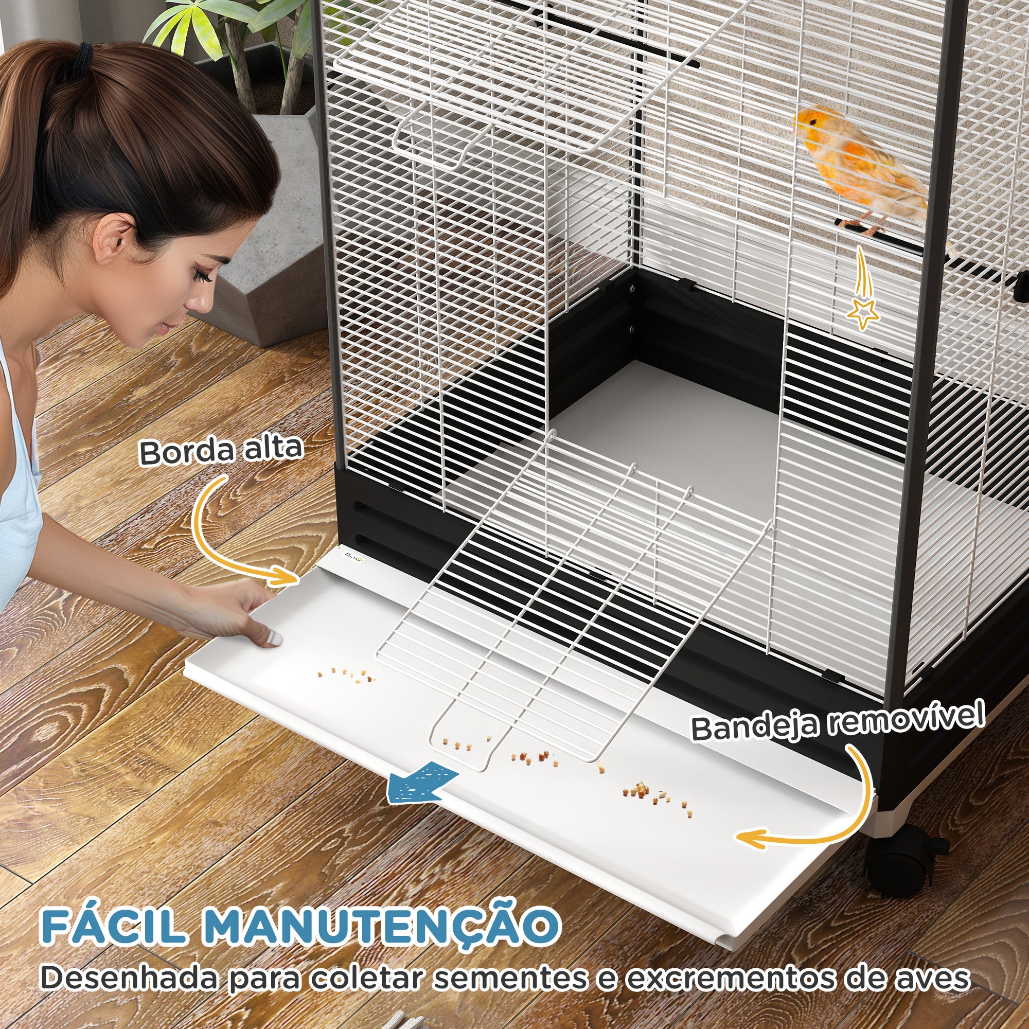 Gaiola Metálica para Pássaros – 79x65x155 cm – Cor Preto – Aço