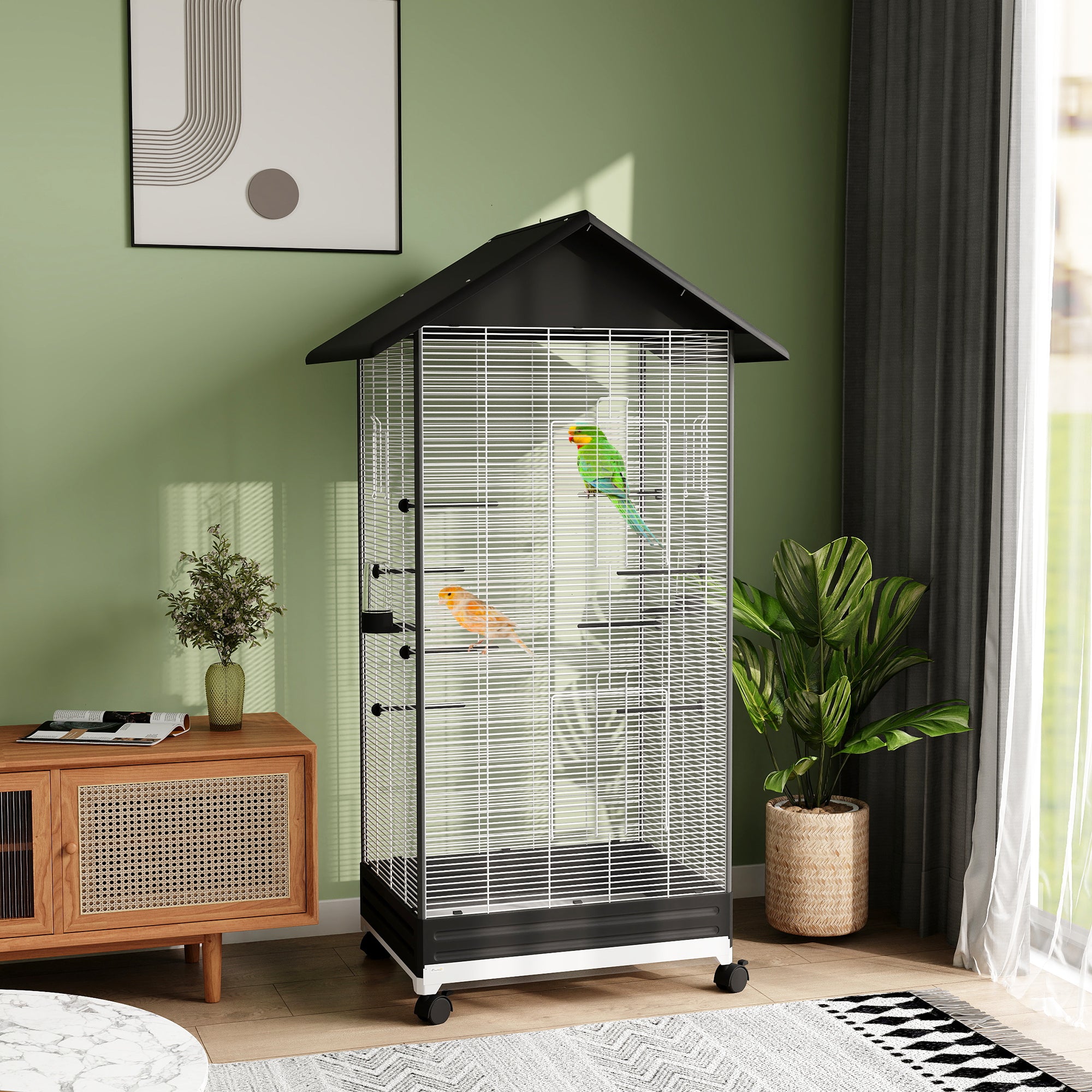 Gaiola Metálica para Pássaros – 79x65x155 cm – Cor Preto – Aço