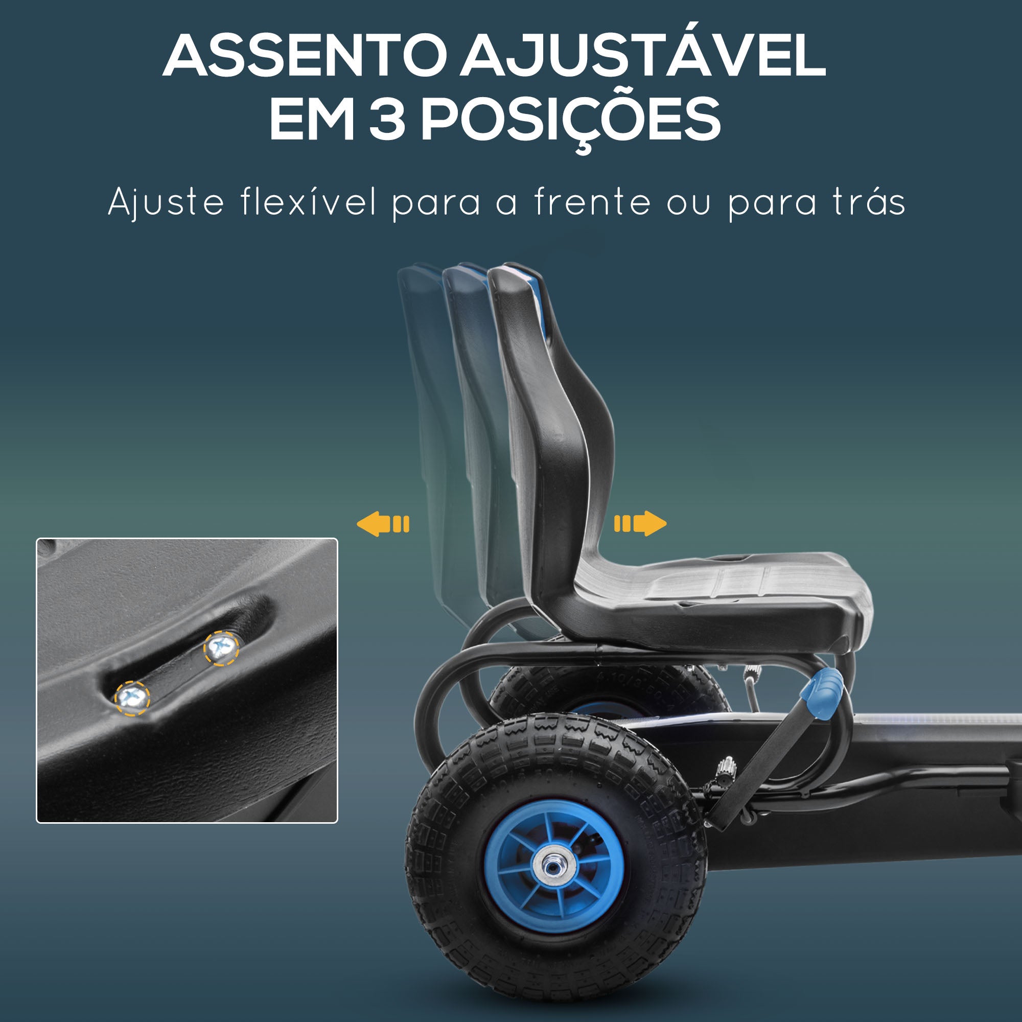 Kart a Pedais Infantil Azul 121x58x61cm para Crianças 5-12 Anos